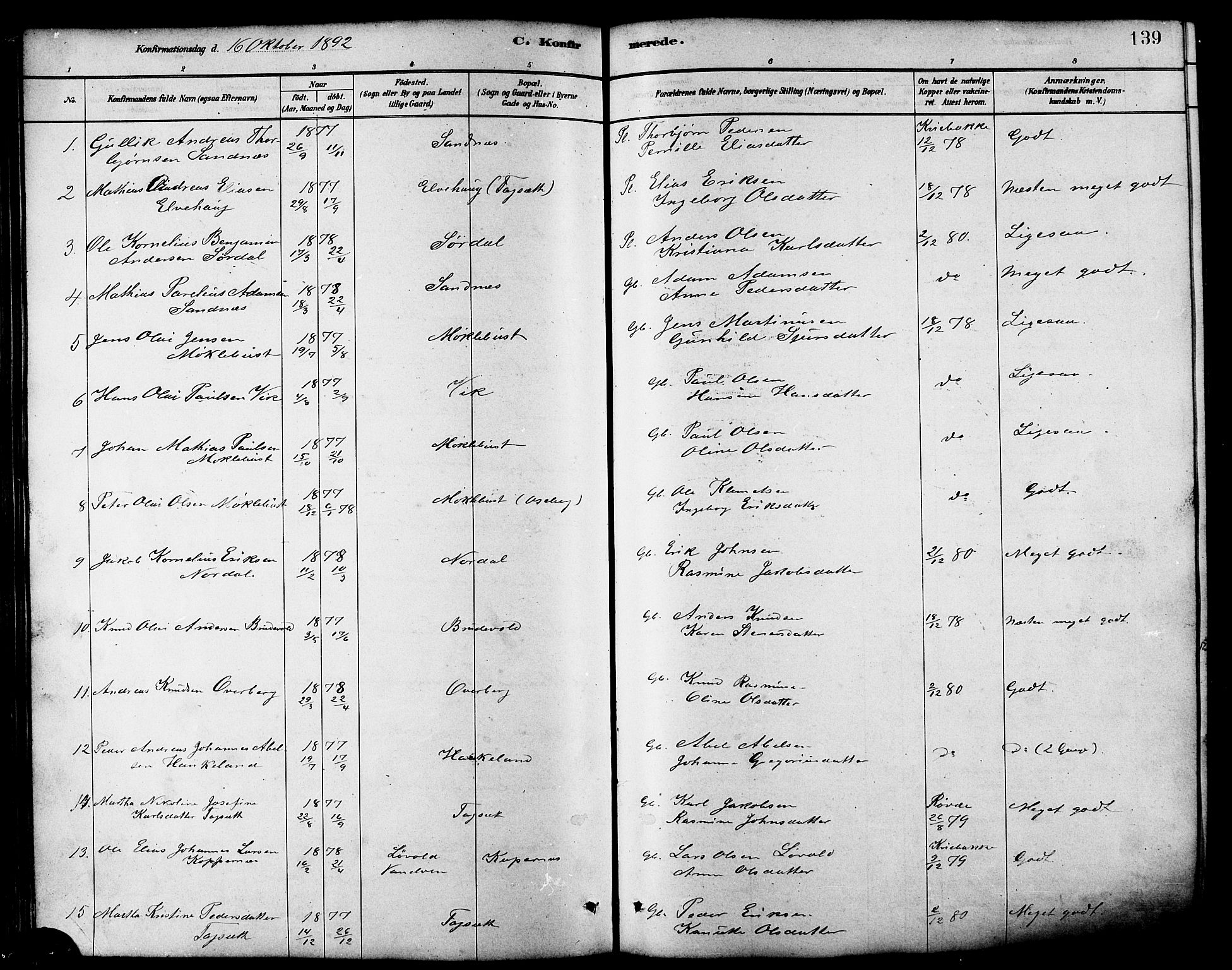 Ministerialprotokoller, klokkerbøker og fødselsregistre - Møre og Romsdal, AV/SAT-A-1454/502/L0027: Parish register (copy) no. 502C01, 1878-1908, p. 139