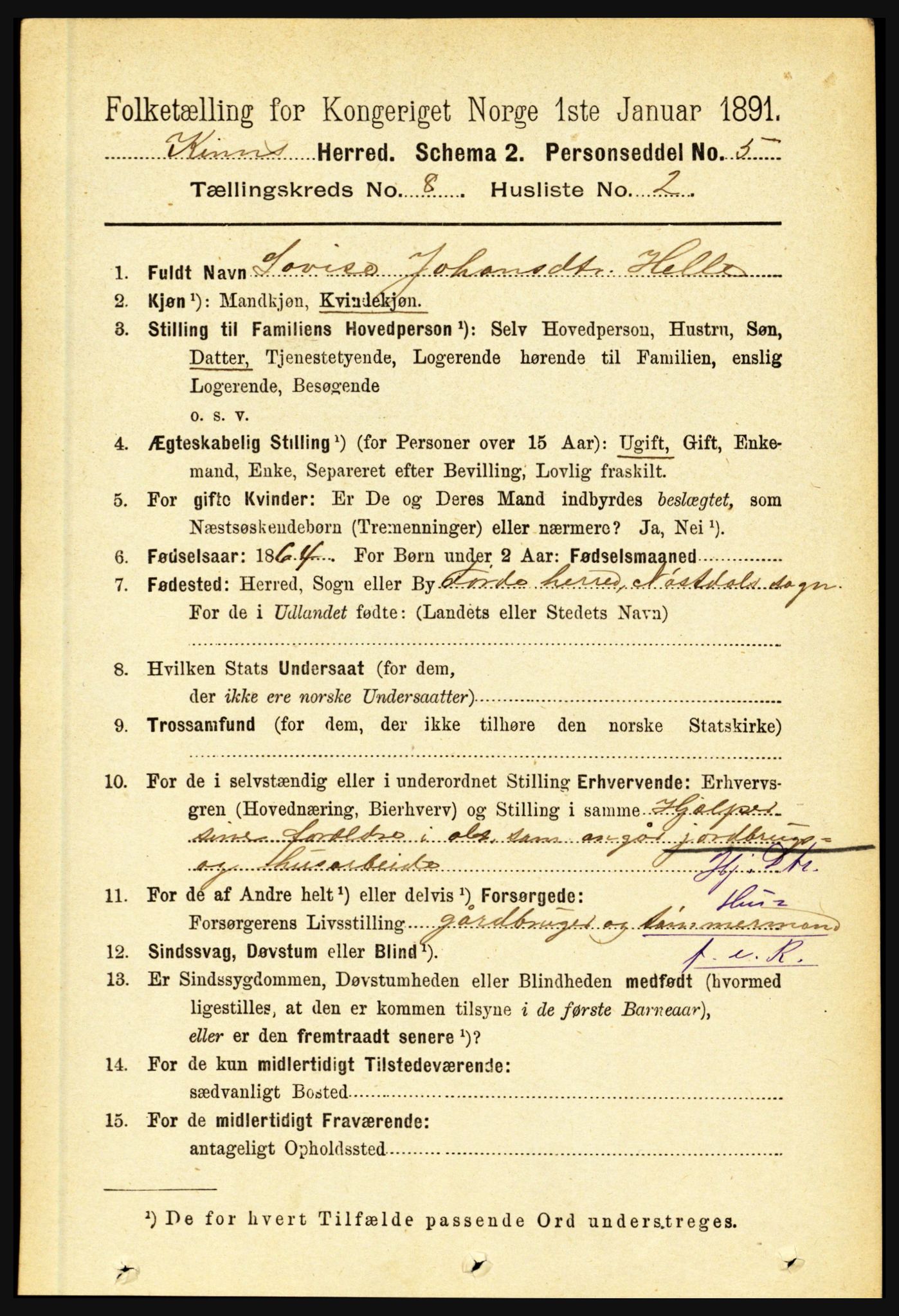 RA, 1891 census for 1437 Kinn, 1891, p. 3117