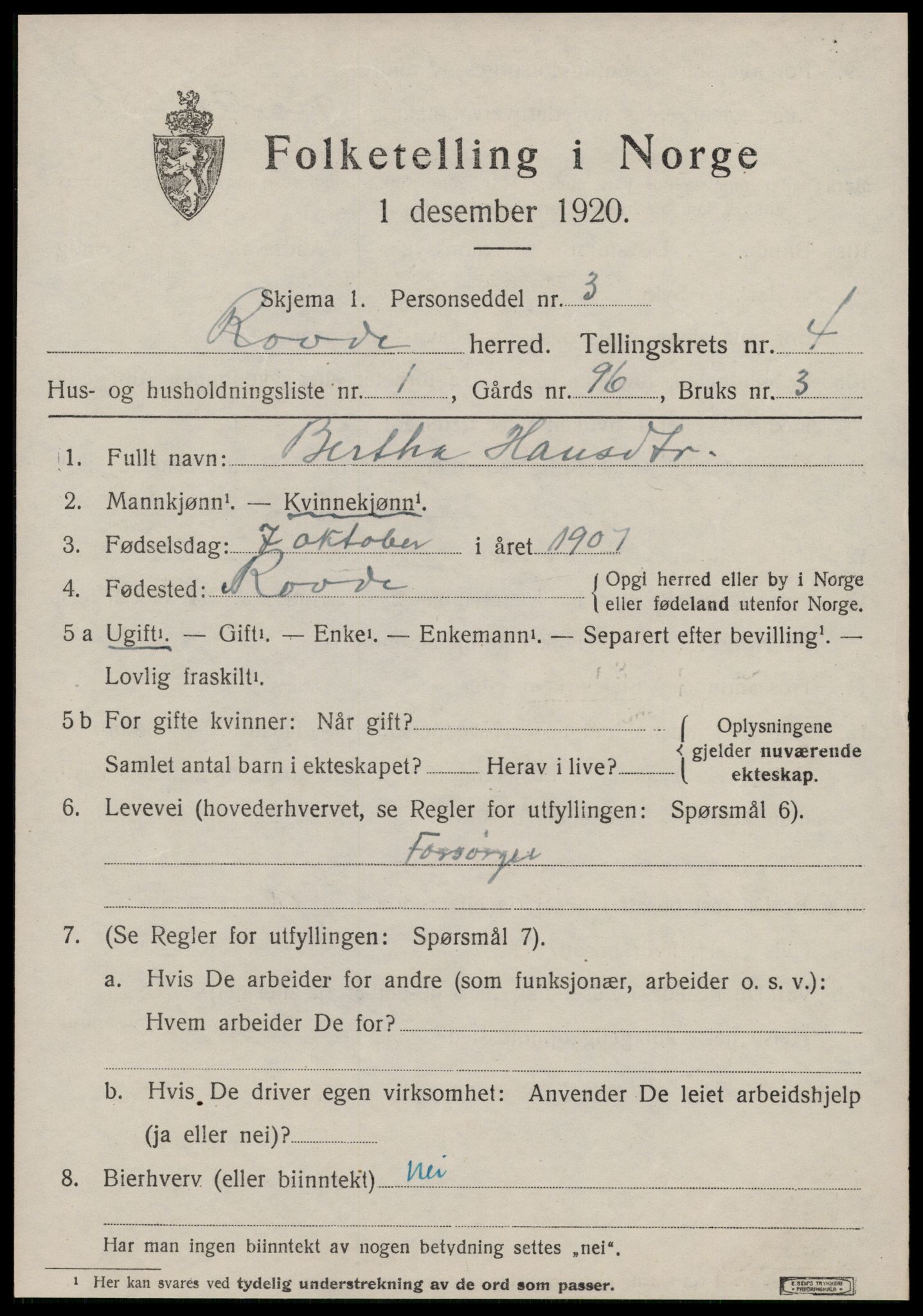 SAT, 1920 census for Rovde, 1920, p. 1281