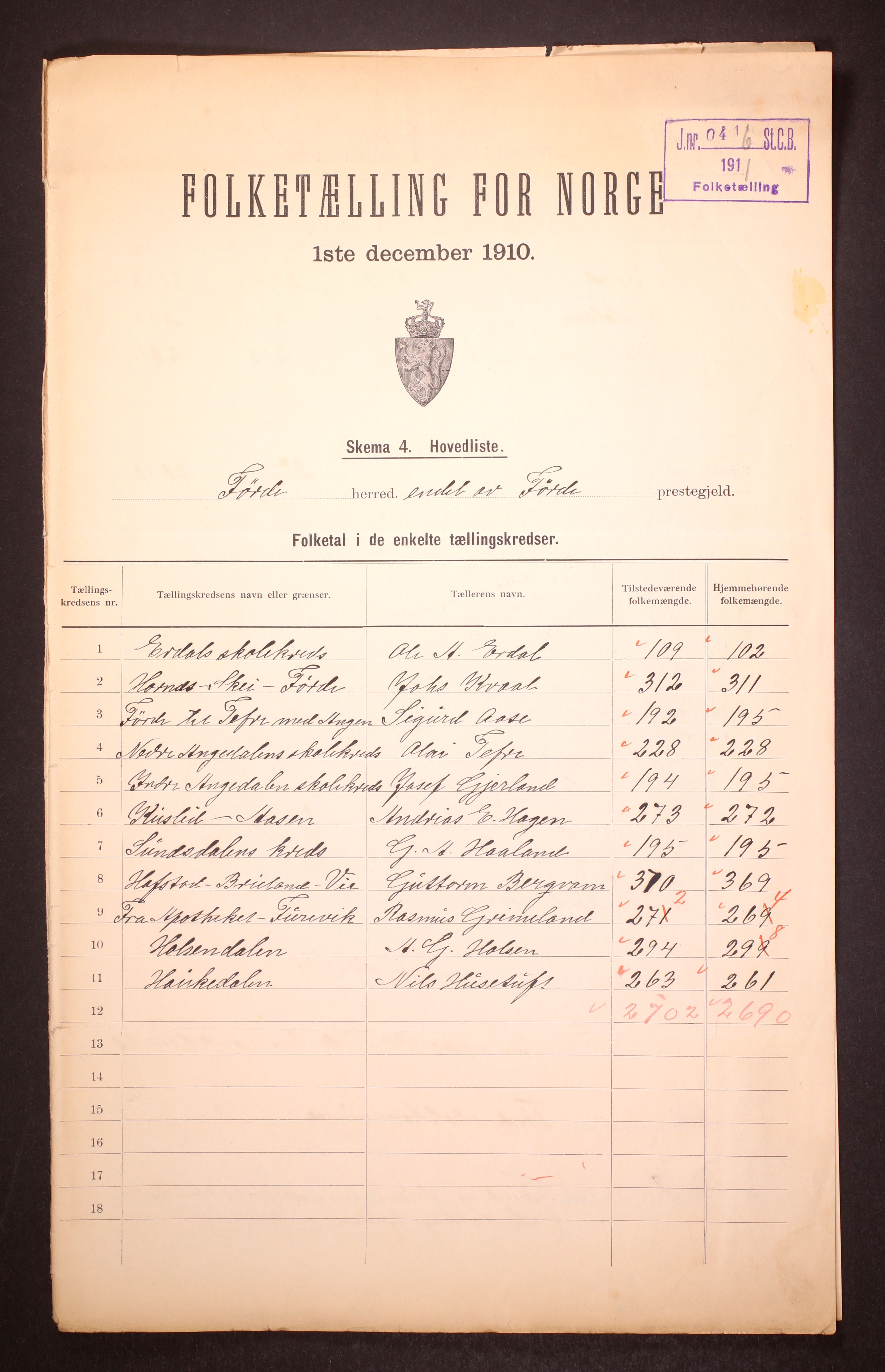 RA, 1910 census for Førde, 1910, p. 3