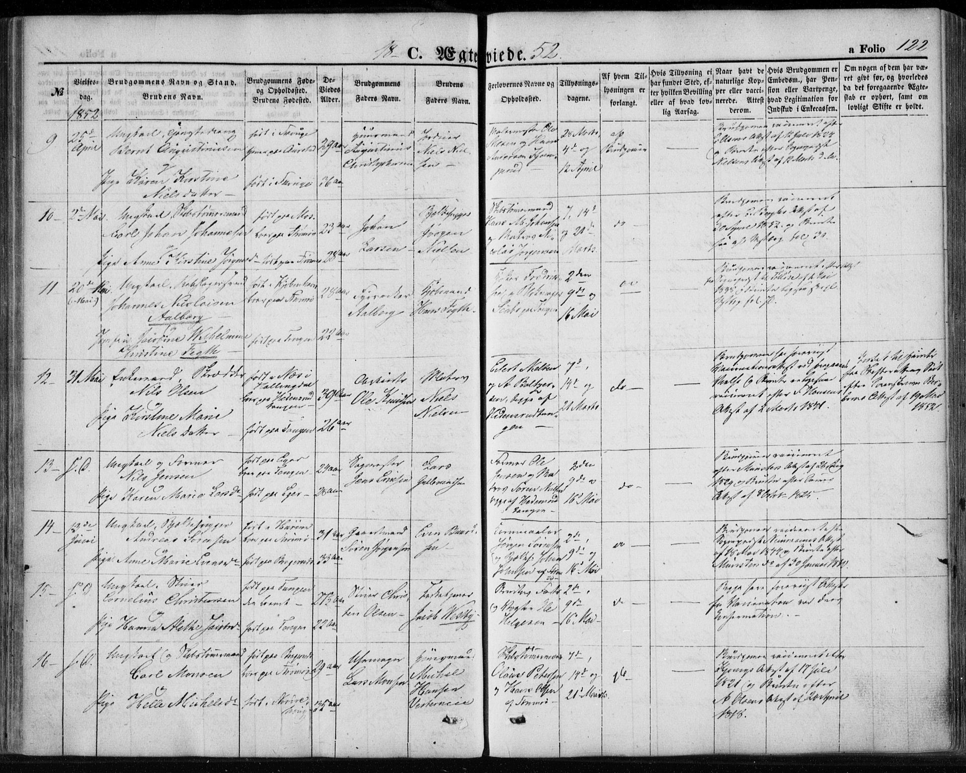 Strømsø kirkebøker, AV/SAKO-A-246/F/Fa/L0017: Parish register (official) no. I 17, 1848-1865, p. 122