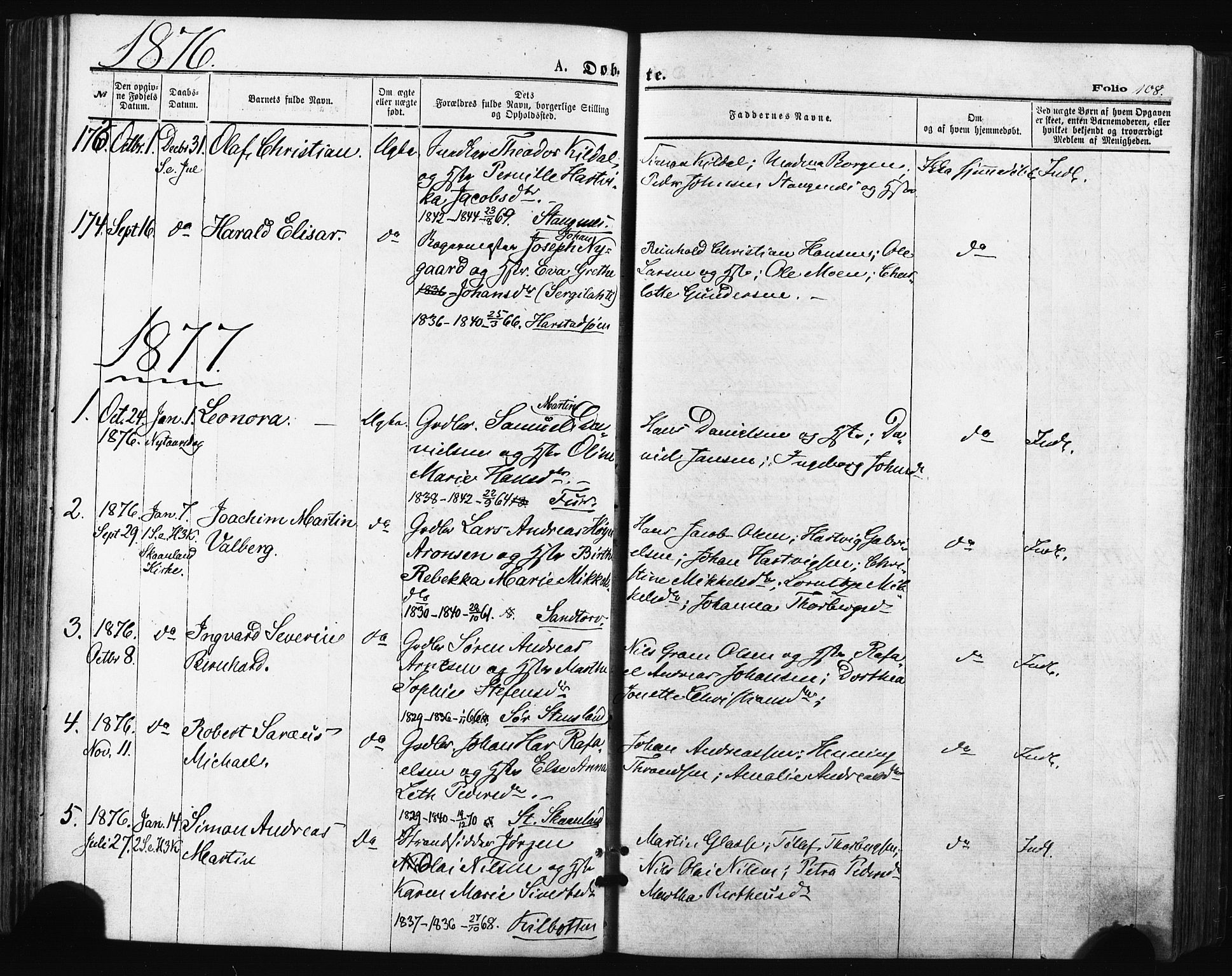 Trondenes sokneprestkontor, SATØ/S-1319/H/Ha/L0013kirke: Parish register (official) no. 13, 1870-1878, p. 108