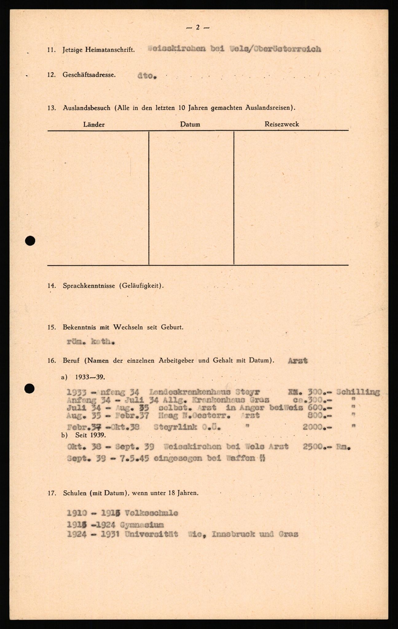 Forsvaret, Forsvarets overkommando II, AV/RA-RAFA-3915/D/Db/L0040: CI Questionaires. Tyske okkupasjonsstyrker i Norge. Østerrikere., 1945-1946, p. 202