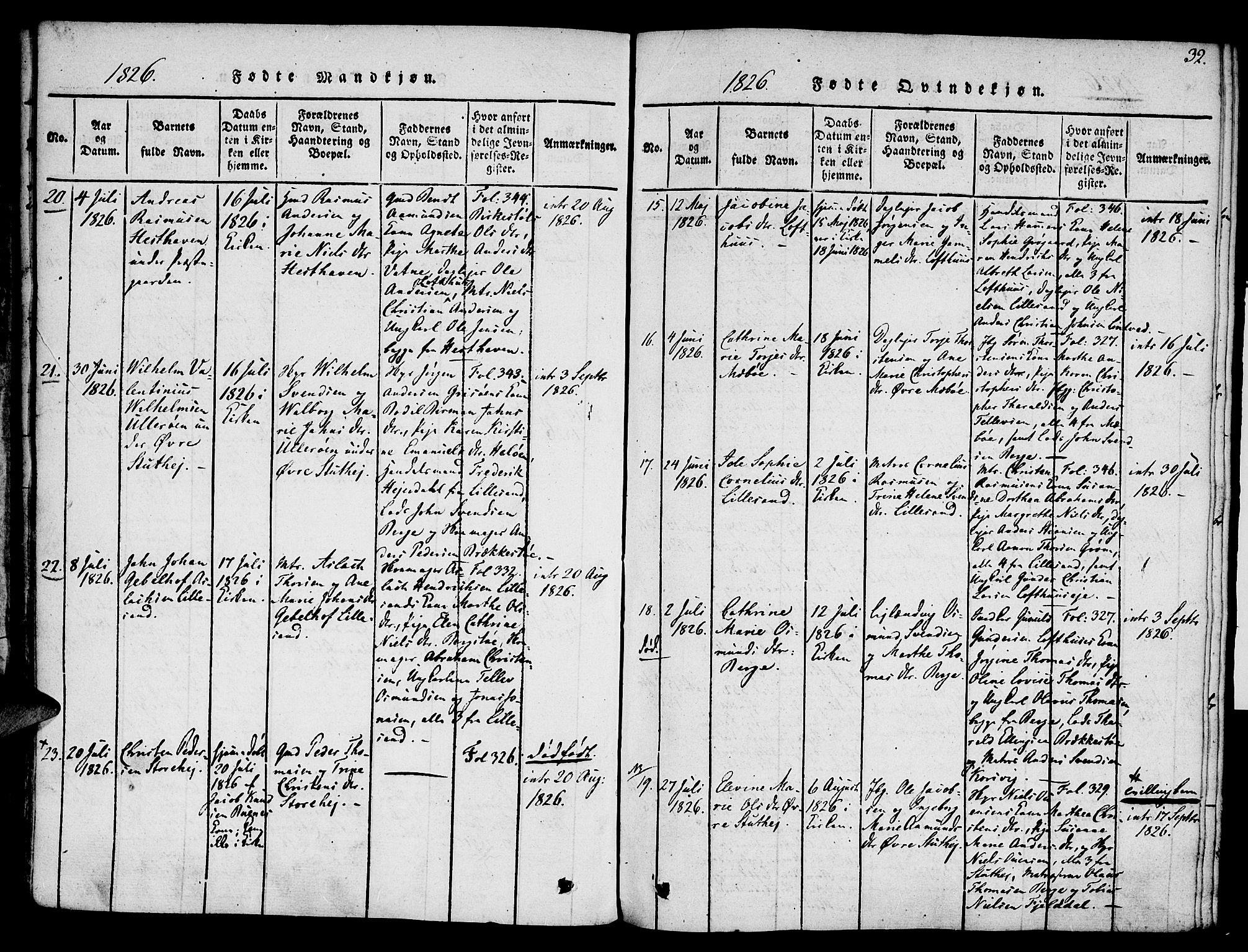 Vestre Moland sokneprestkontor, AV/SAK-1111-0046/F/Fa/Fab/L0003: Parish register (official) no. A 3, 1816-1843, p. 32