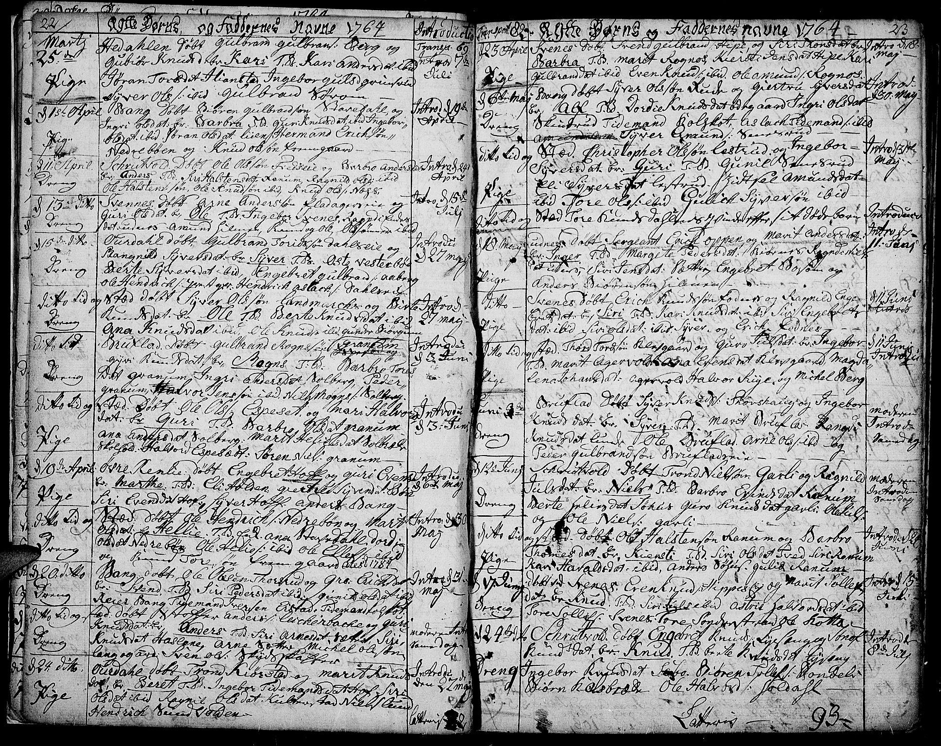 Aurdal prestekontor, AV/SAH-PREST-126/H/Ha/Haa/L0005: Parish register (official) no. 5, 1763-1781, p. 22-23