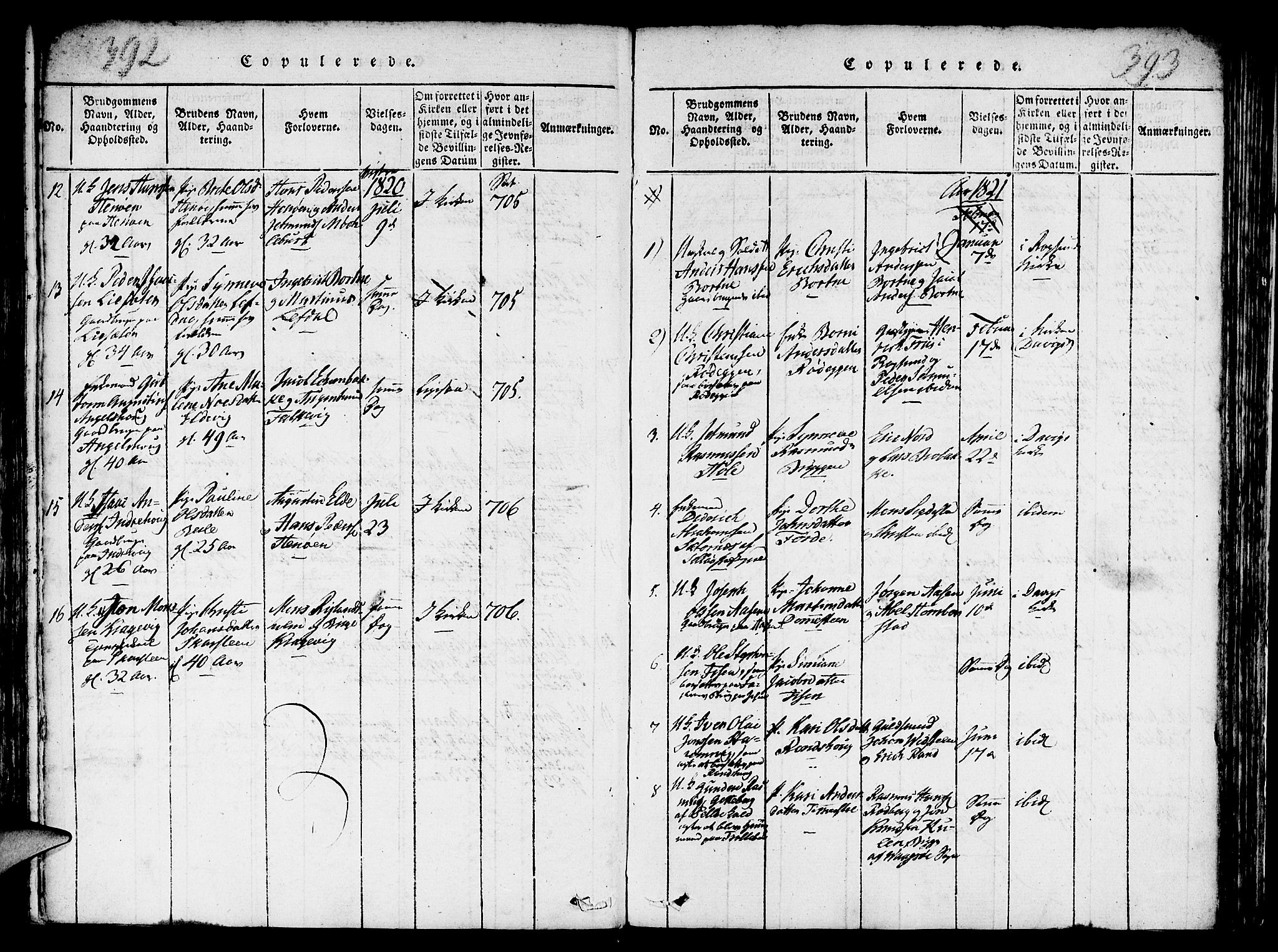 Davik sokneprestembete, AV/SAB-A-79701/H/Haa/Haaa/L0003: Parish register (official) no. A 3, 1816-1830, p. 392-393