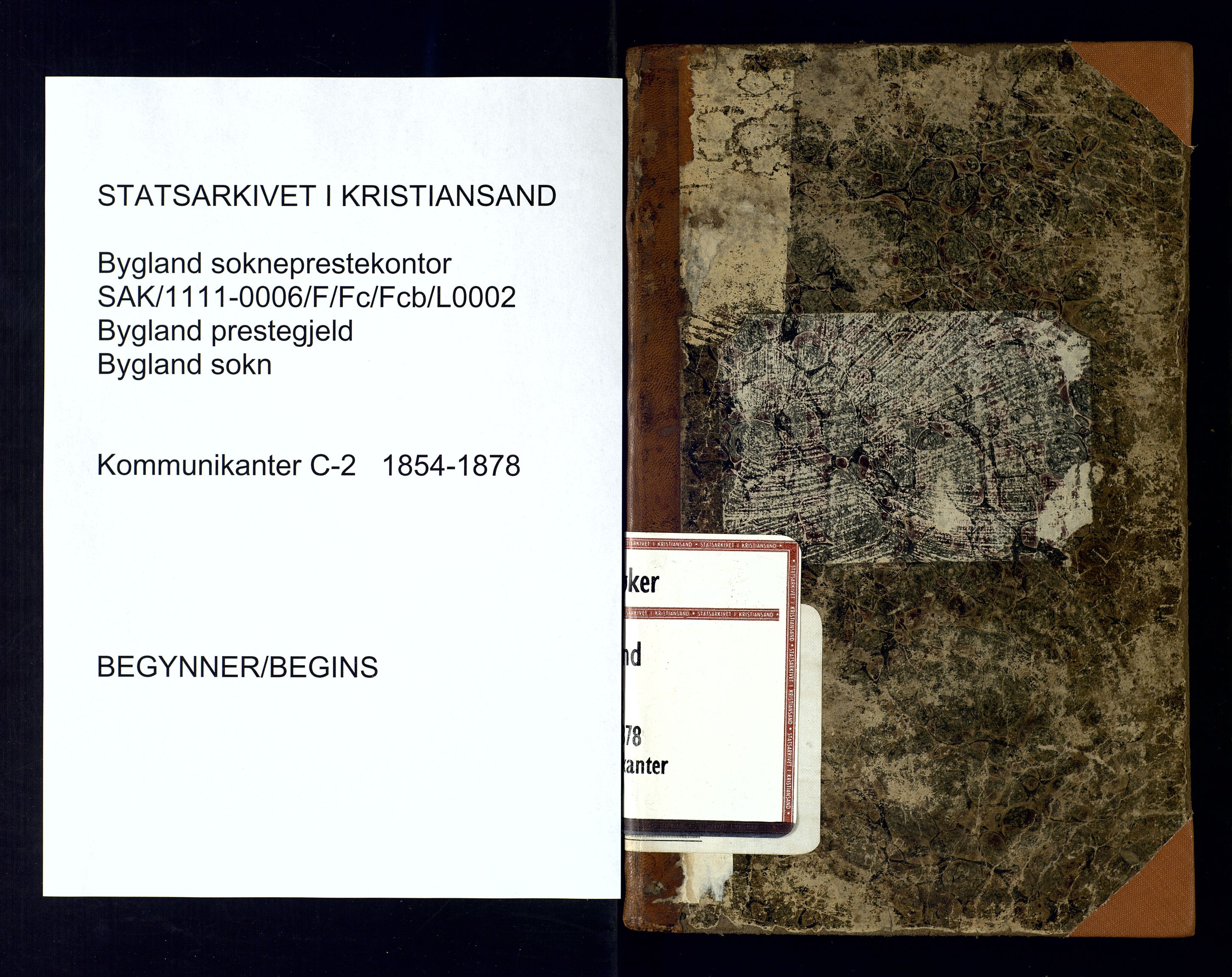 Bygland sokneprestkontor, SAK/1111-0006/F/Fc/Fcb/L0002: Communicants register no. C-2, 1854-1878
