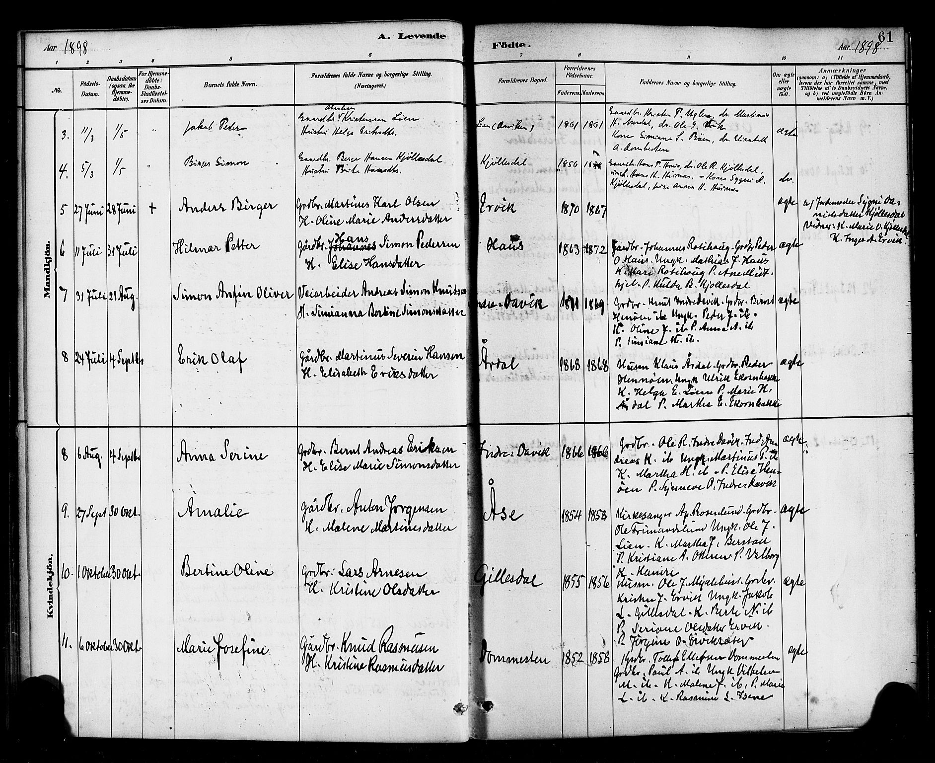 Davik sokneprestembete, SAB/A-79701/H/Haa/Haab/L0001: Parish register (official) no. B 1, 1882-1900, p. 61