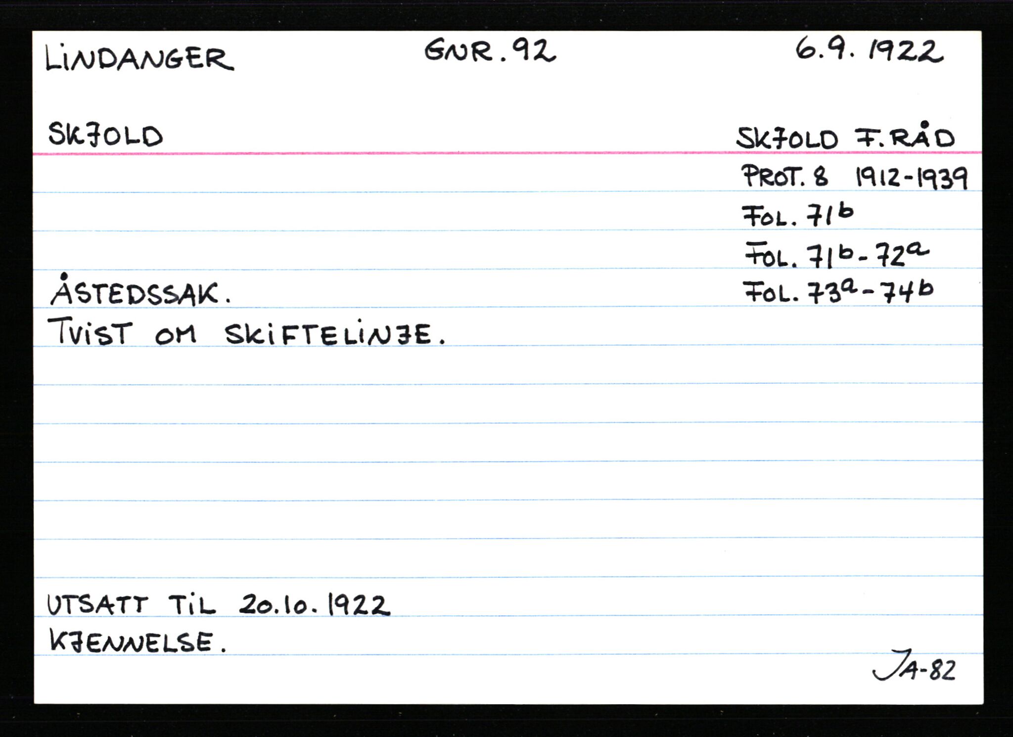 Statsarkivet i Stavanger, AV/SAST-A-101971/03/Y/Ym/L0035: Åstedskort sortert etter gårdsnavn: Leiranger - Lindanger, 1600-1950, p. 721