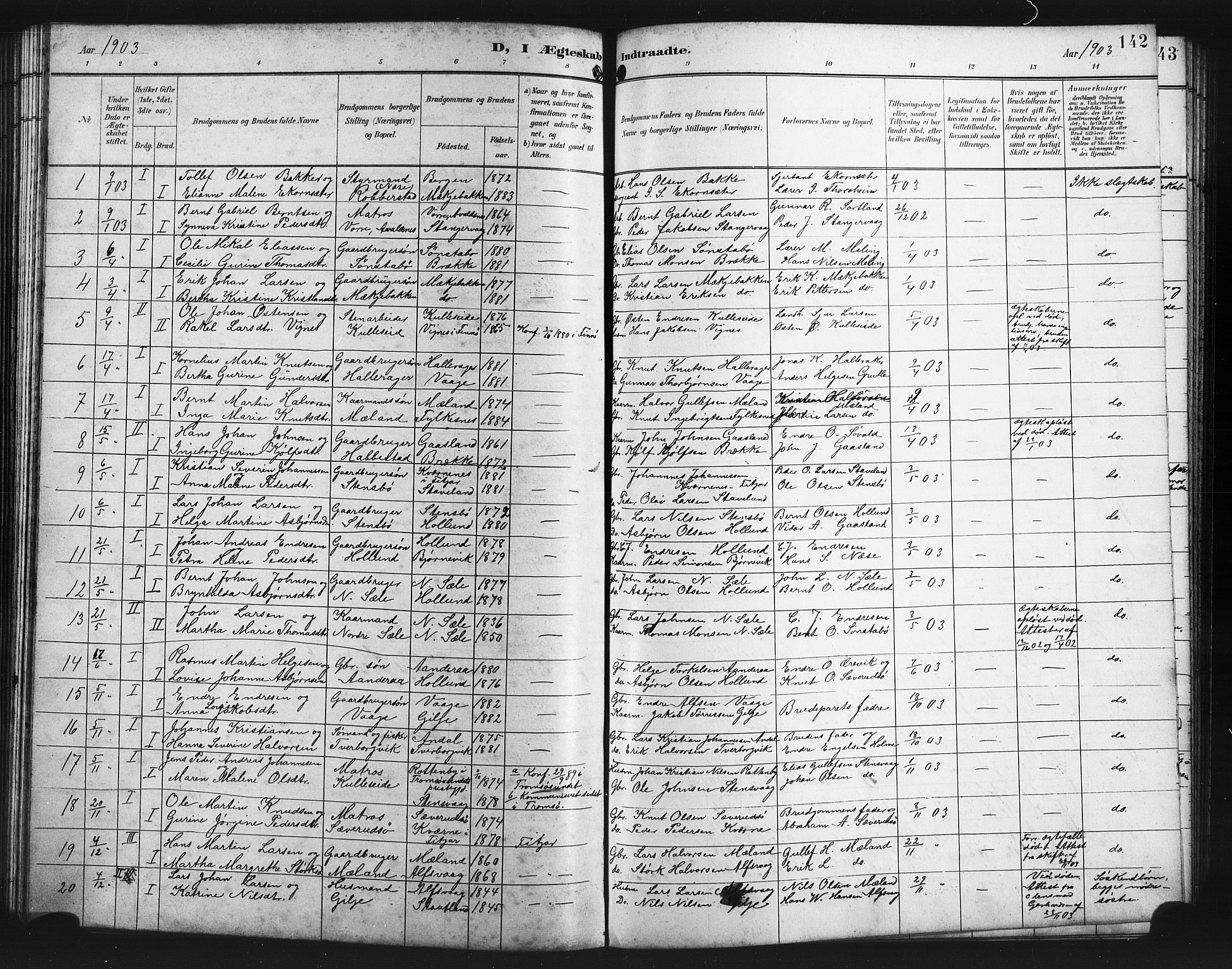 Finnås sokneprestembete, SAB/A-99925/H/Ha/Hab/Habb/L0004: Parish register (copy) no. B 4, 1897-1907, p. 142