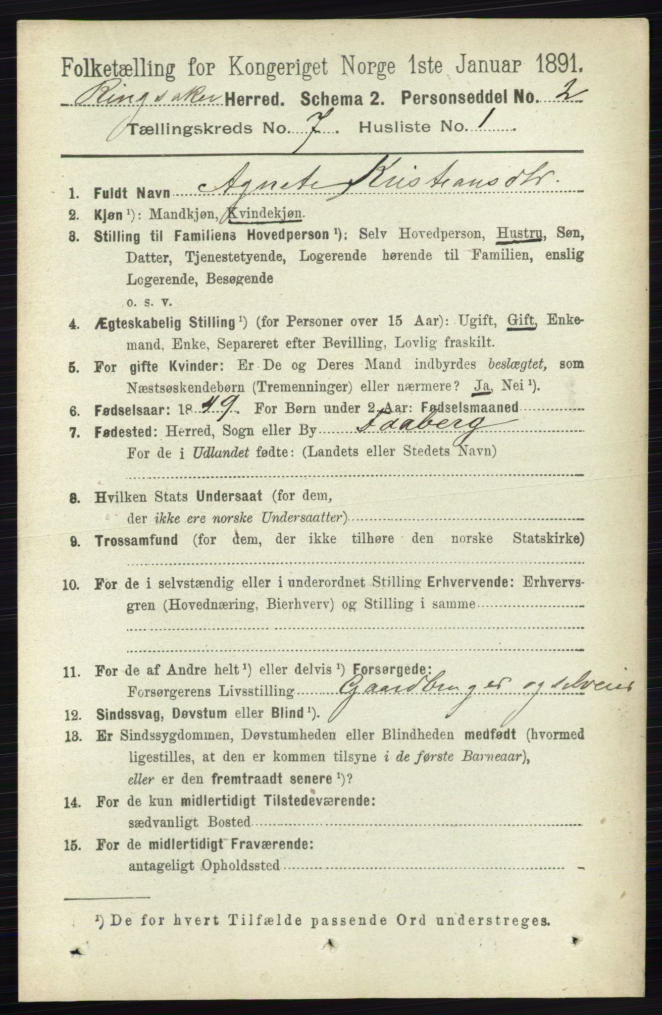 RA, 1891 census for 0412 Ringsaker, 1891, p. 3867