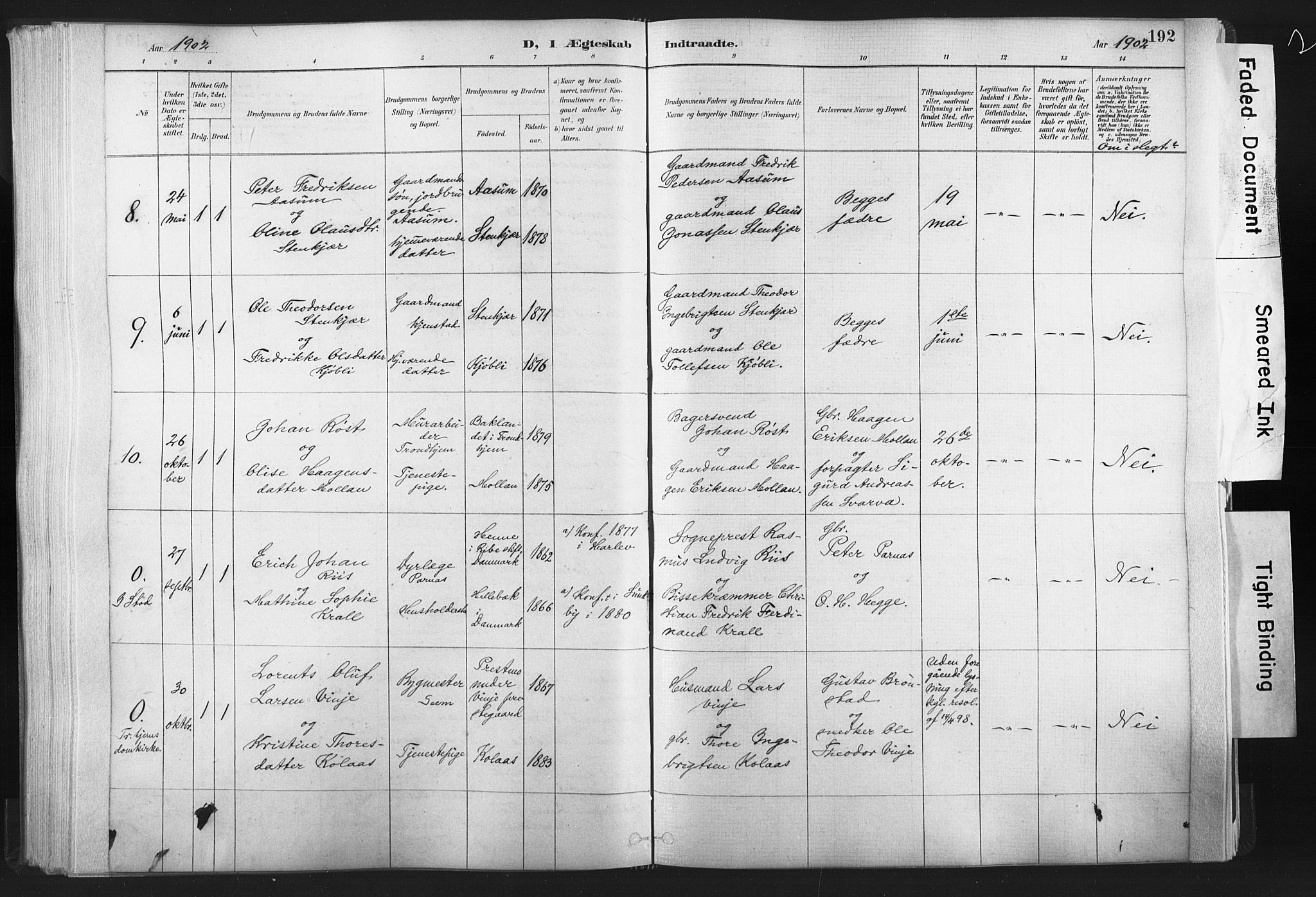 Ministerialprotokoller, klokkerbøker og fødselsregistre - Nord-Trøndelag, SAT/A-1458/749/L0474: Parish register (official) no. 749A08, 1887-1903, p. 192