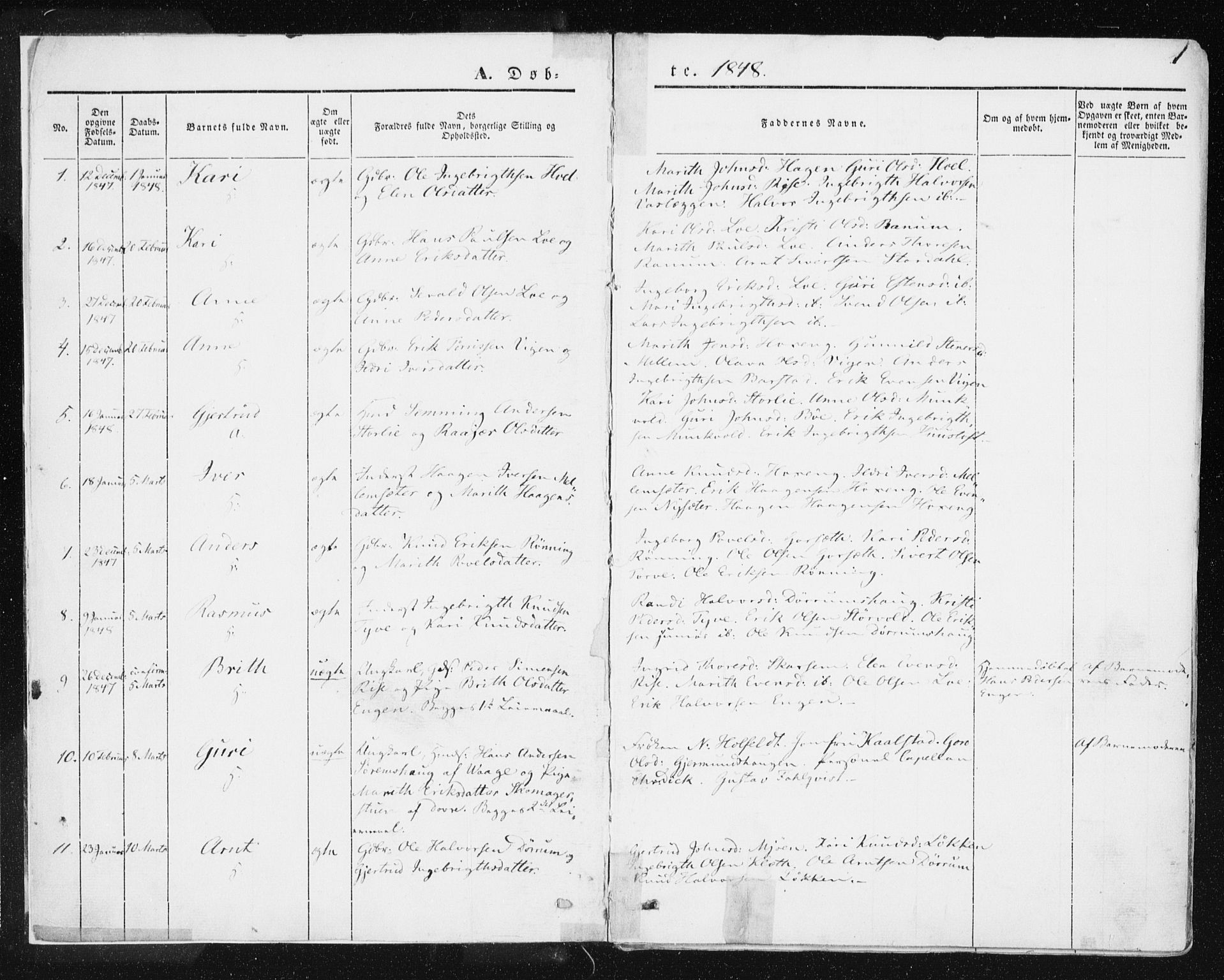 Ministerialprotokoller, klokkerbøker og fødselsregistre - Sør-Trøndelag, SAT/A-1456/678/L0899: Parish register (official) no. 678A08, 1848-1872, p. 1