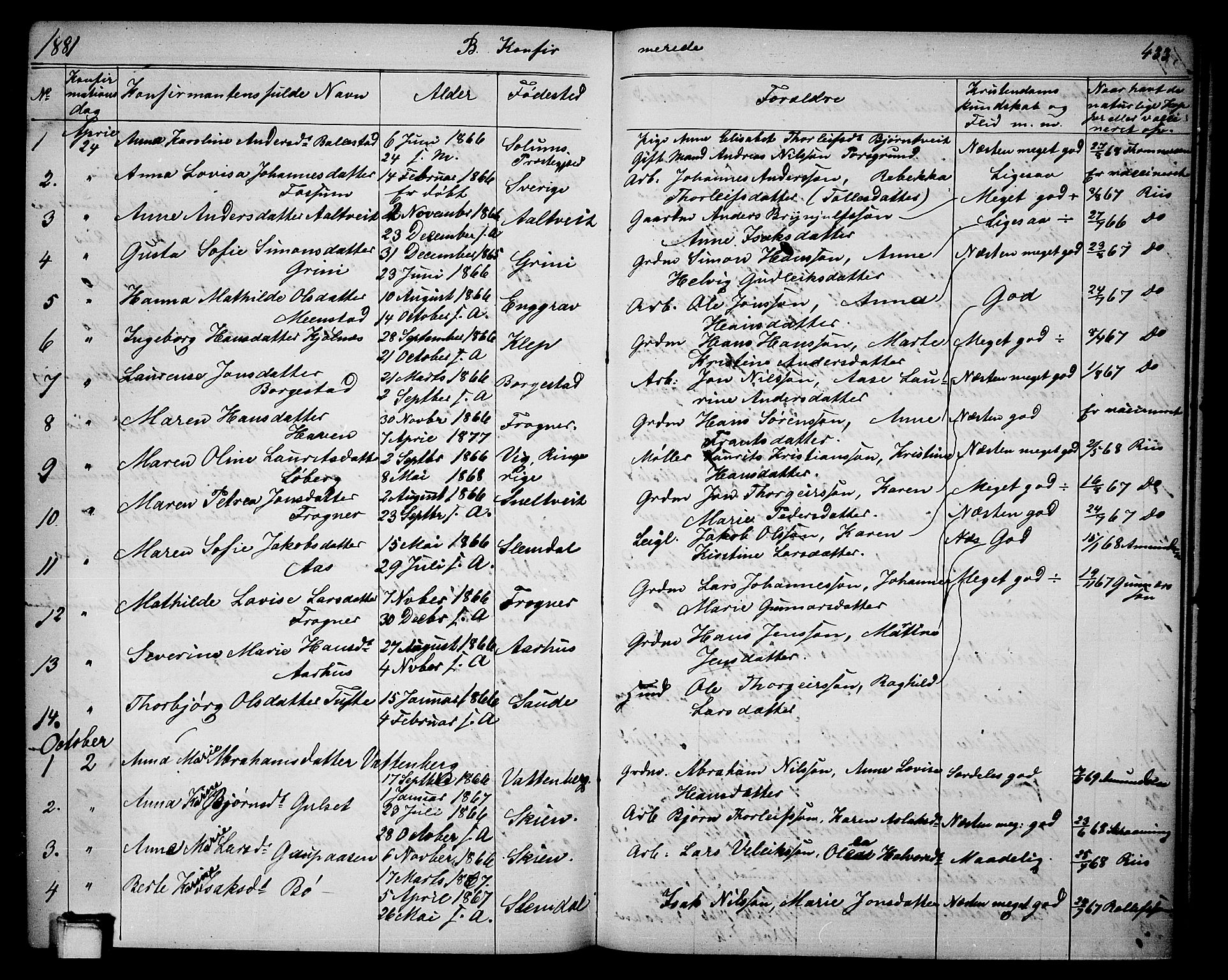 Gjerpen kirkebøker, AV/SAKO-A-265/G/Ga/L0001: Parish register (copy) no. I 1, 1864-1882, p. 433