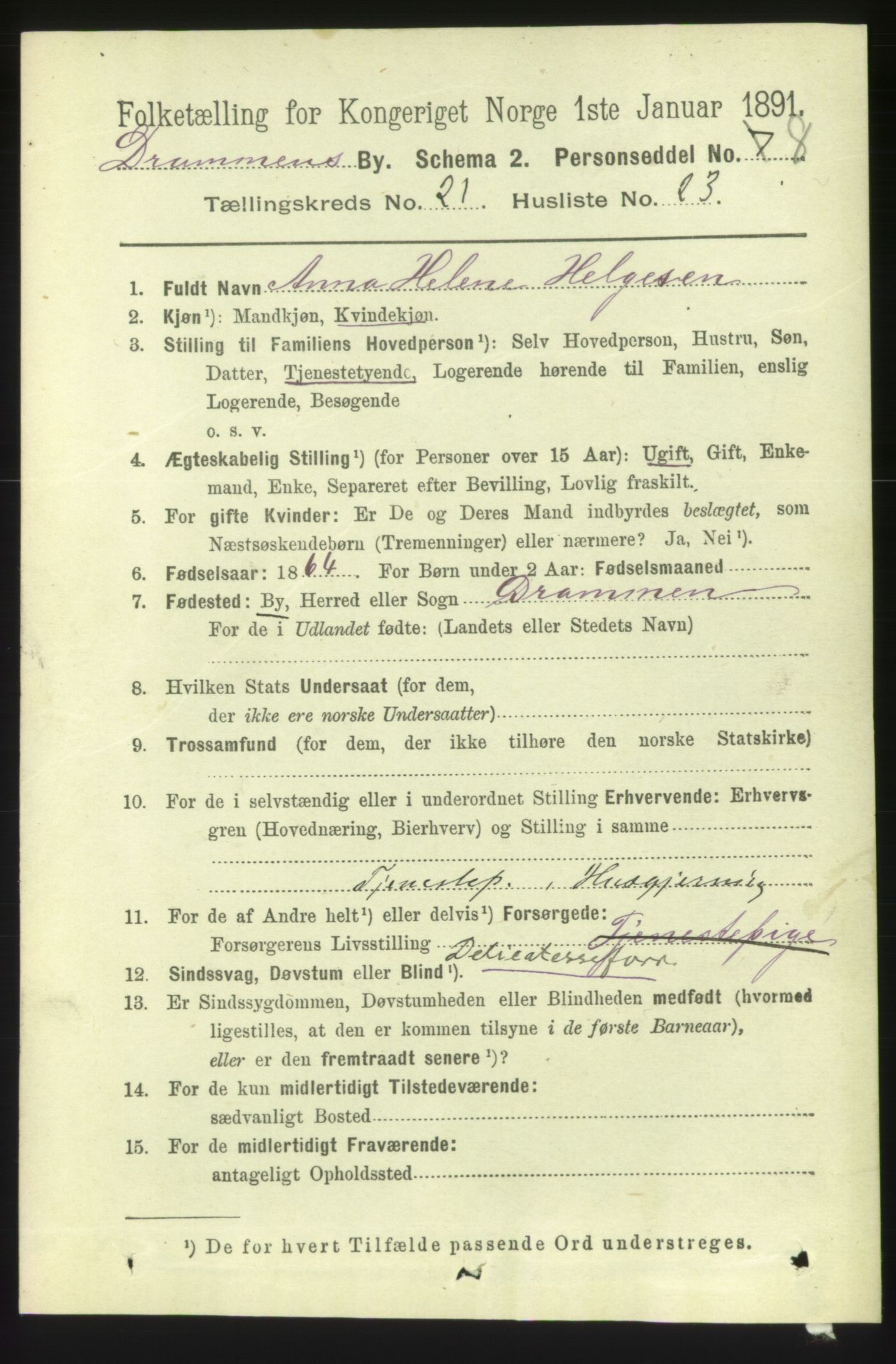 RA, 1891 census for 0602 Drammen, 1891, p. 13301