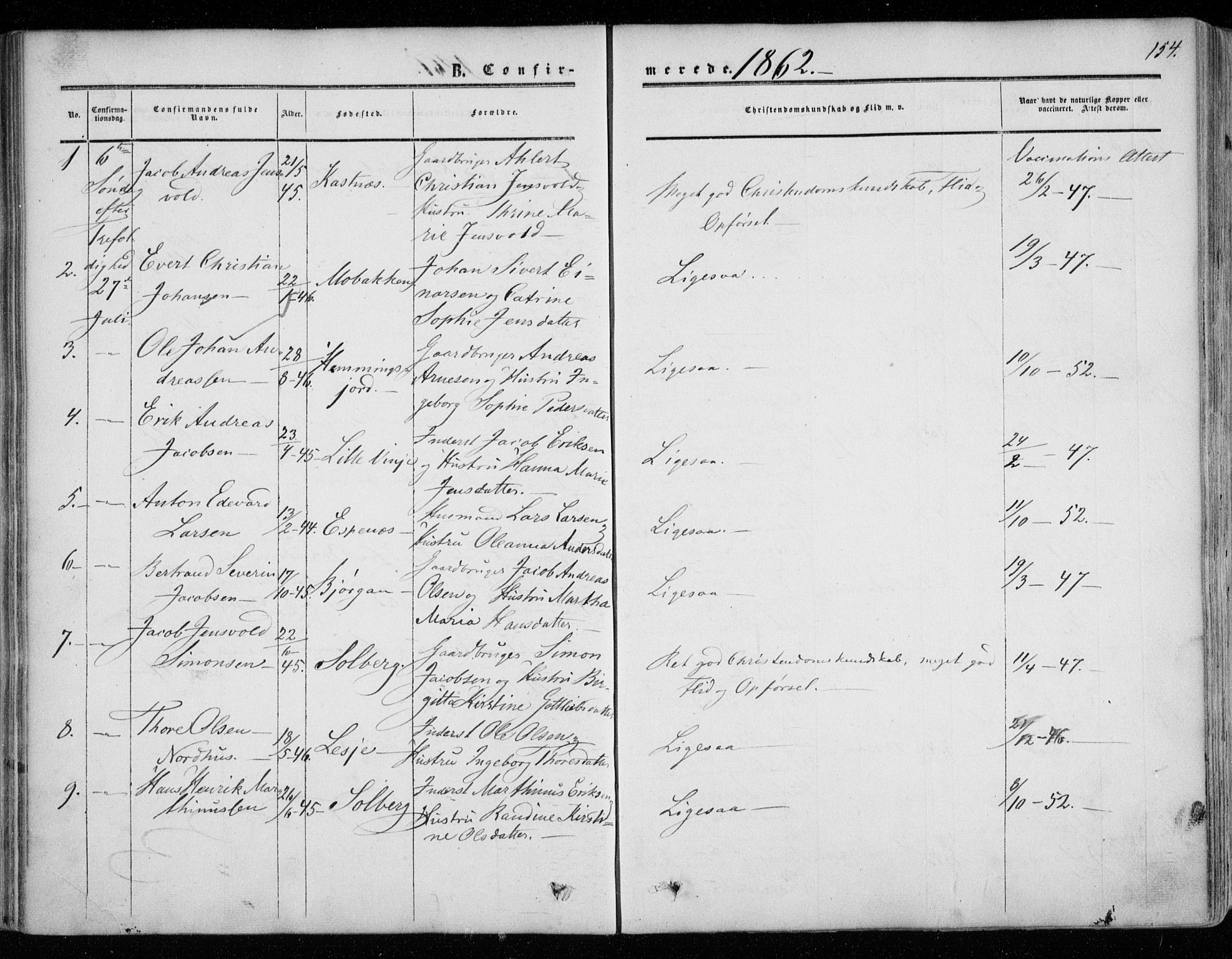 Tranøy sokneprestkontor, SATØ/S-1313/I/Ia/Iaa/L0007kirke: Parish register (official) no. 7, 1856-1866, p. 154