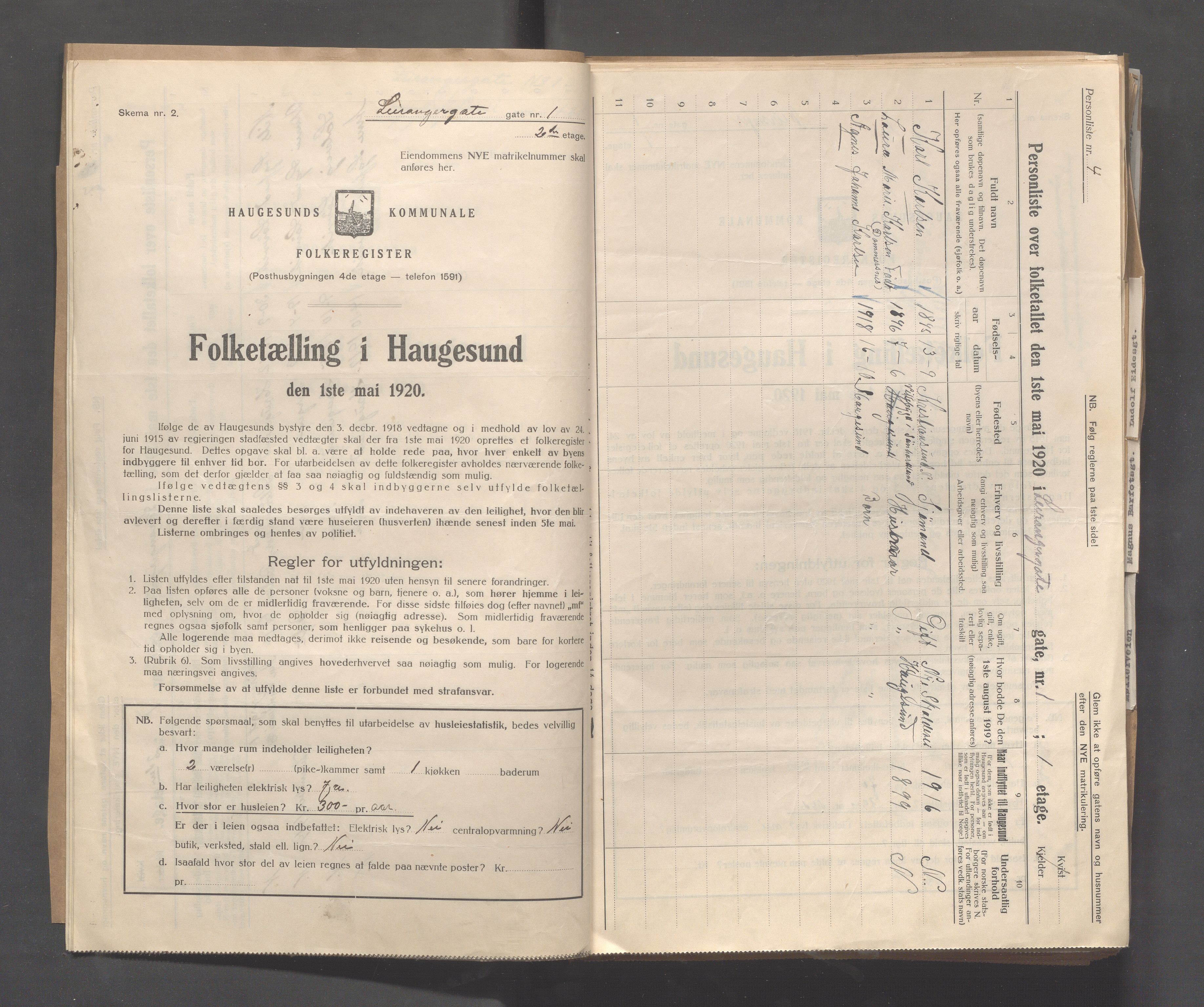 IKAR, Local census 1.5.1920 for Haugesund, 1920, p. 2849