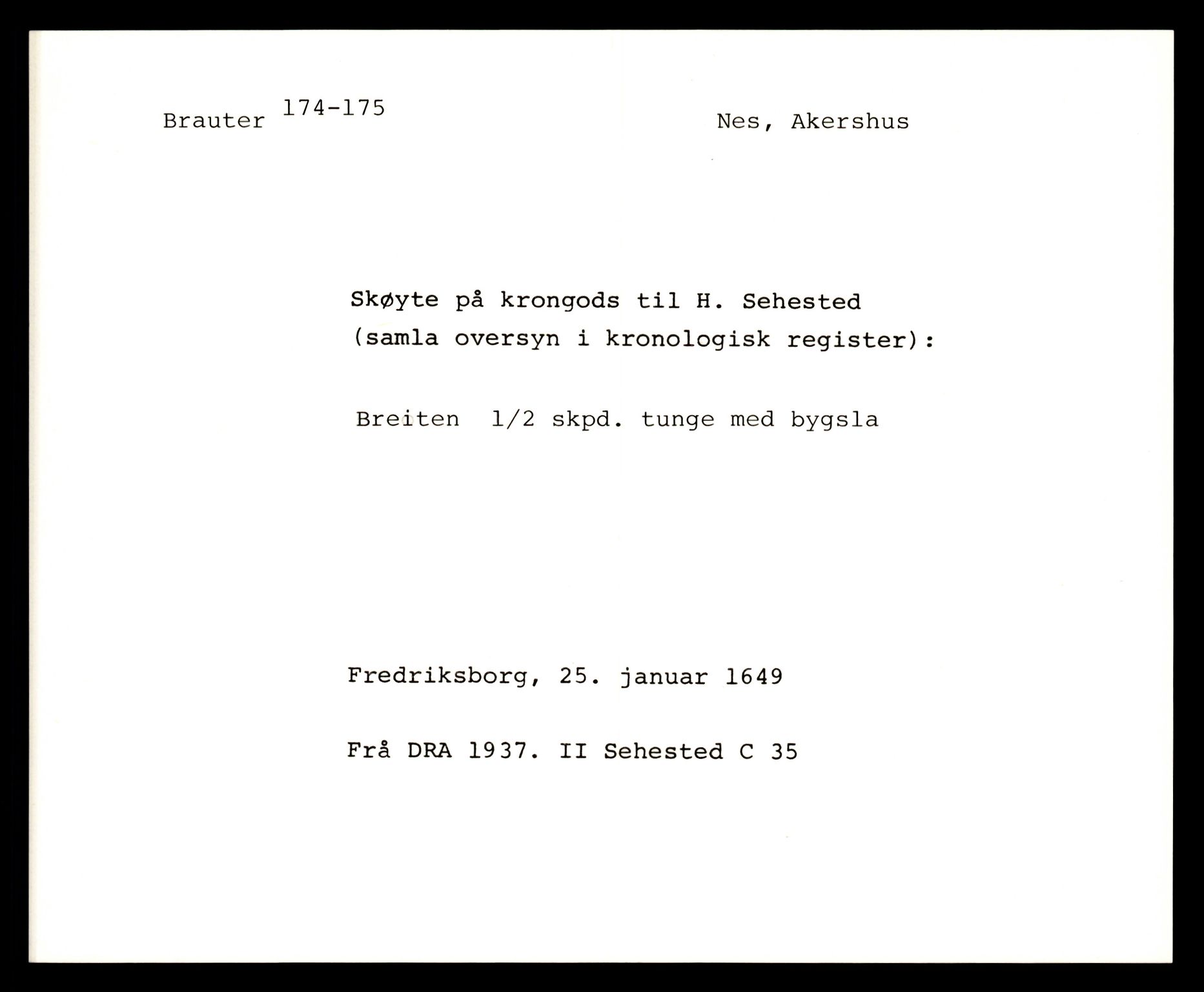 Riksarkivets diplomsamling, AV/RA-EA-5965/F35/F35e/L0006: Registreringssedler Akershus 2, 1400-1700, p. 667