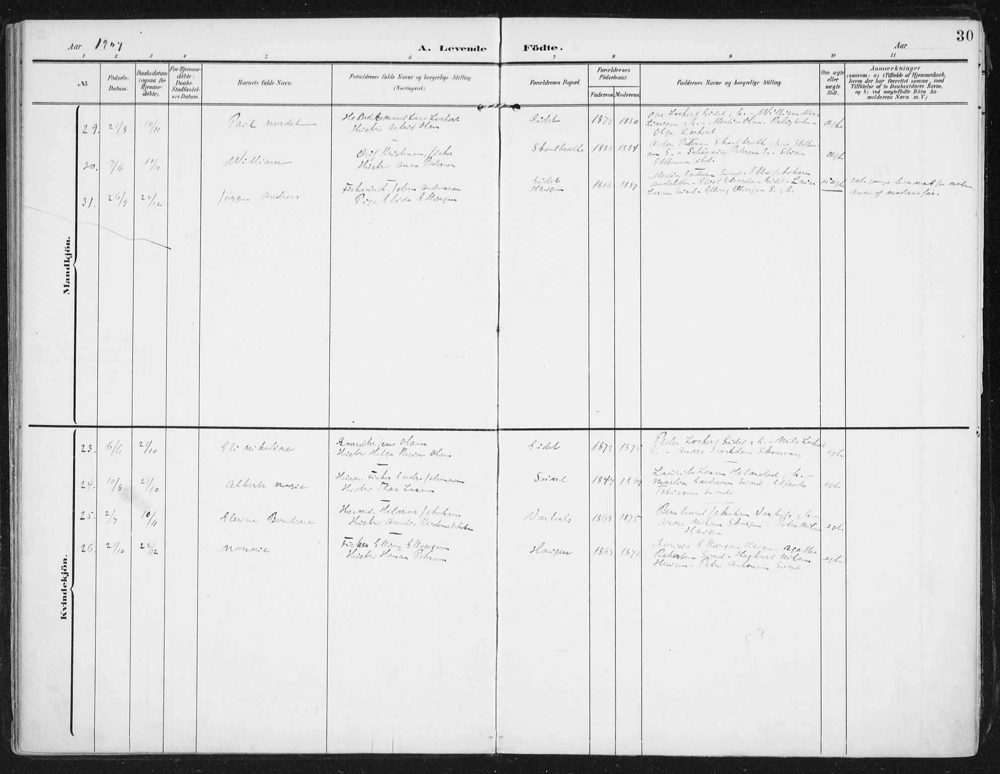 Ministerialprotokoller, klokkerbøker og fødselsregistre - Nordland, SAT/A-1459/892/L1321: Parish register (official) no. 892A02, 1902-1918, p. 30