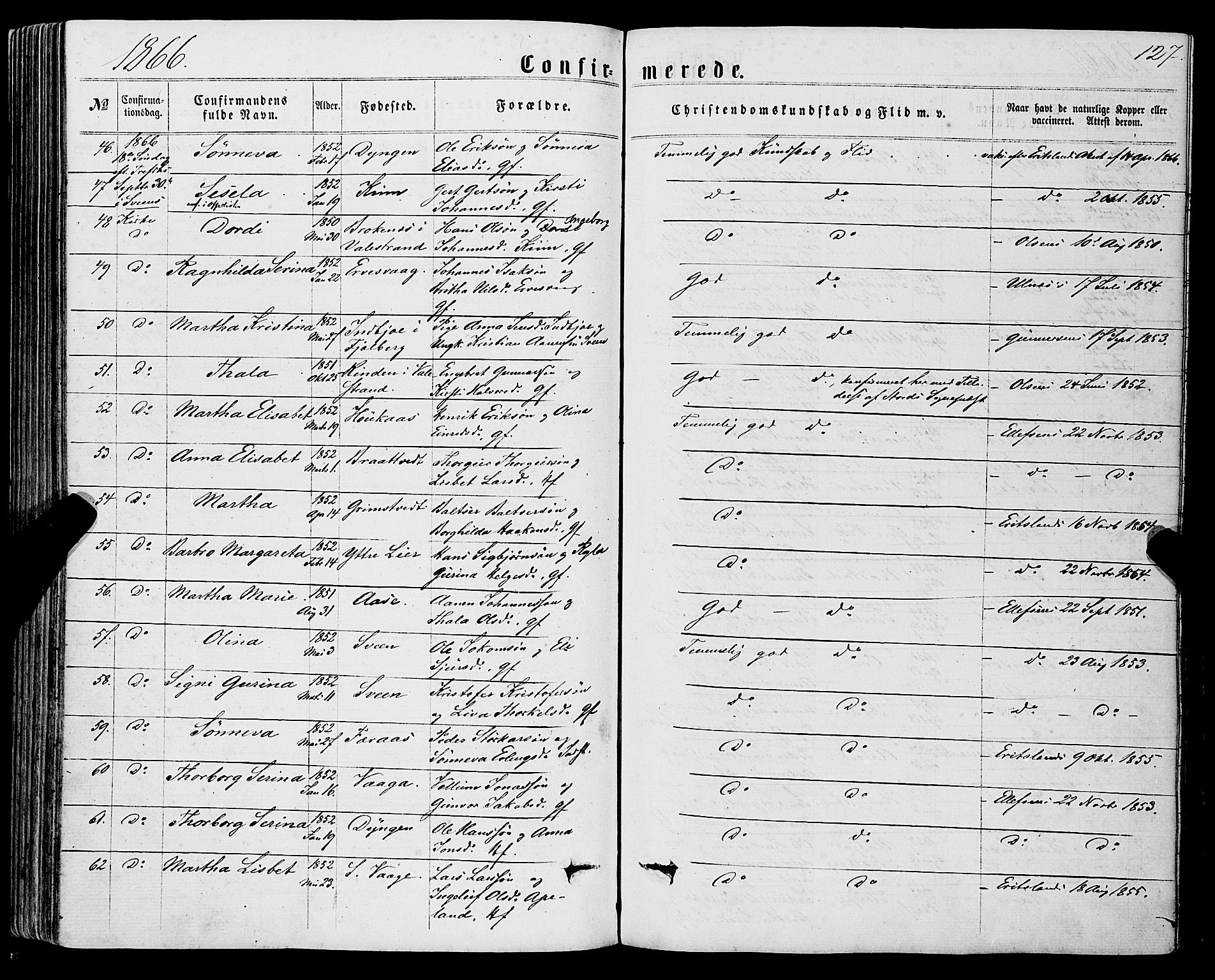 Sveio Sokneprestembete, SAB/A-78501/H/Haa: Parish register (official) no. A 1, 1861-1877, p. 127