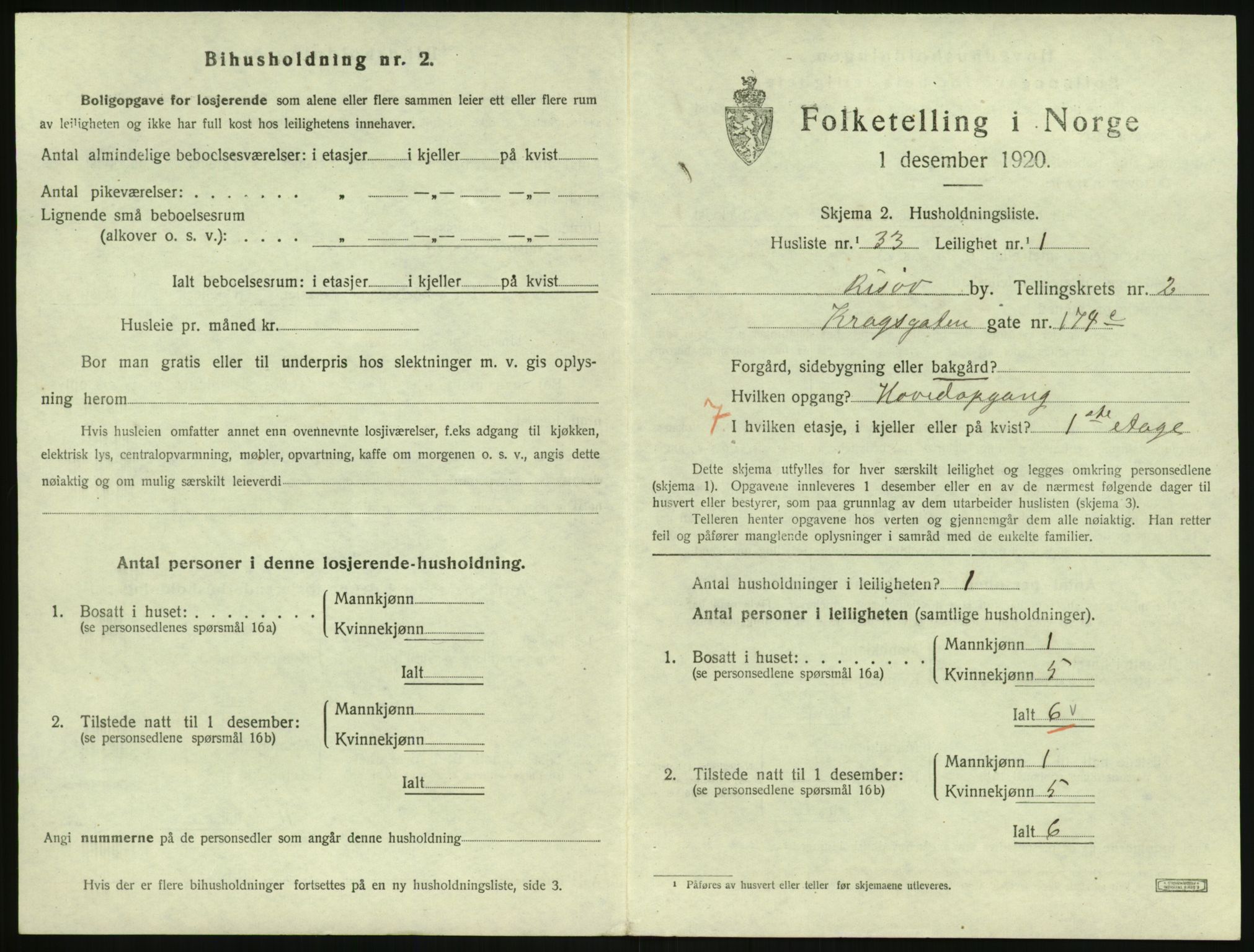 SAK, 1920 census for Risør, 1920, p. 2035