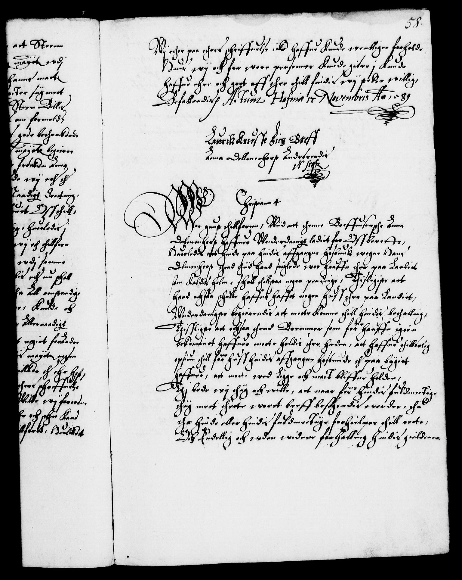 Danske Kanselli 1572-1799, AV/RA-EA-3023/F/Fc/Fca/Fcab/L0002: Norske tegnelser (mikrofilm), 1588-1596, p. 58a