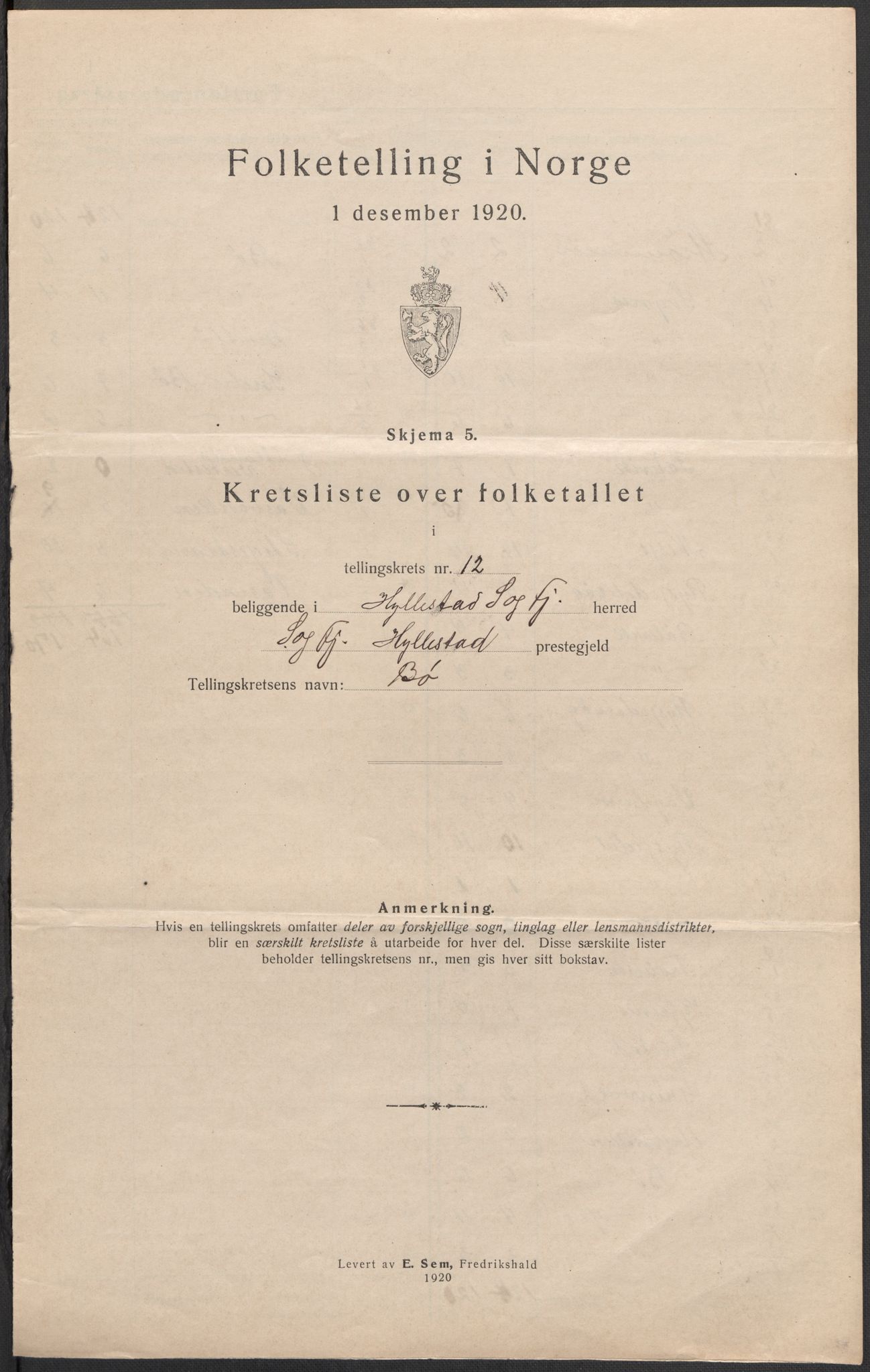 SAB, 1920 census for Hyllestad, 1920, p. 38