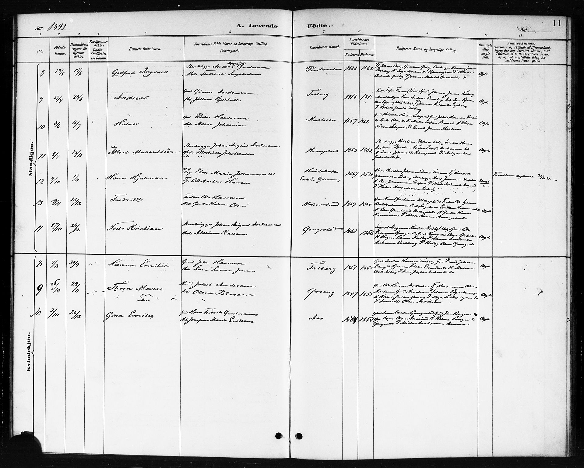 Skjeberg prestekontor Kirkebøker, AV/SAO-A-10923/F/Fb/L0001: Parish register (official) no. II 1, 1886-1894, p. 11