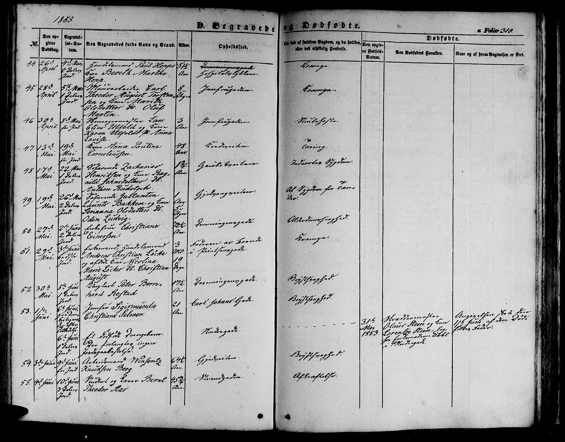 Ministerialprotokoller, klokkerbøker og fødselsregistre - Sør-Trøndelag, AV/SAT-A-1456/602/L0137: Parish register (copy) no. 602C05, 1846-1856, p. 310