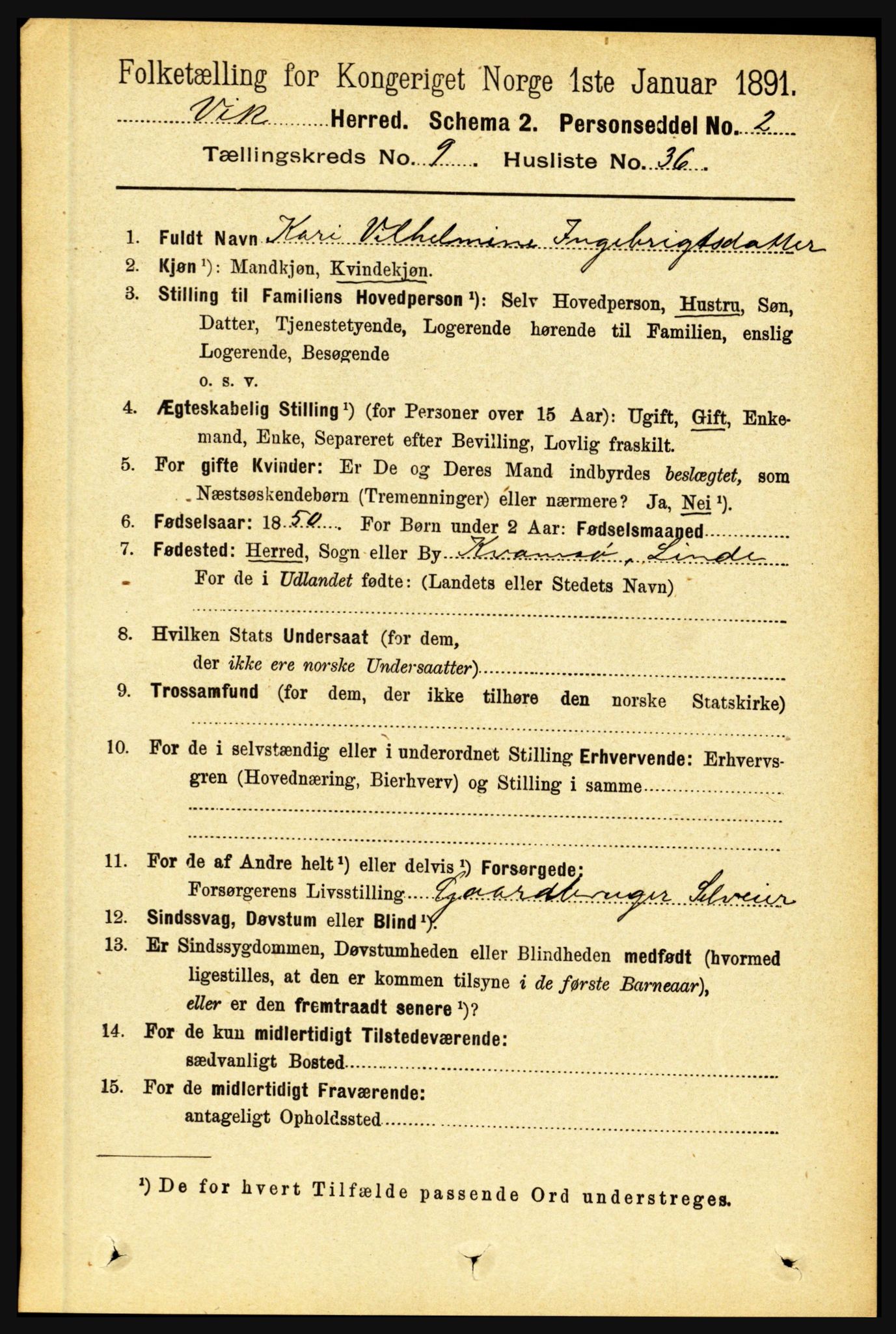 RA, 1891 census for 1417 Vik, 1891, p. 4205