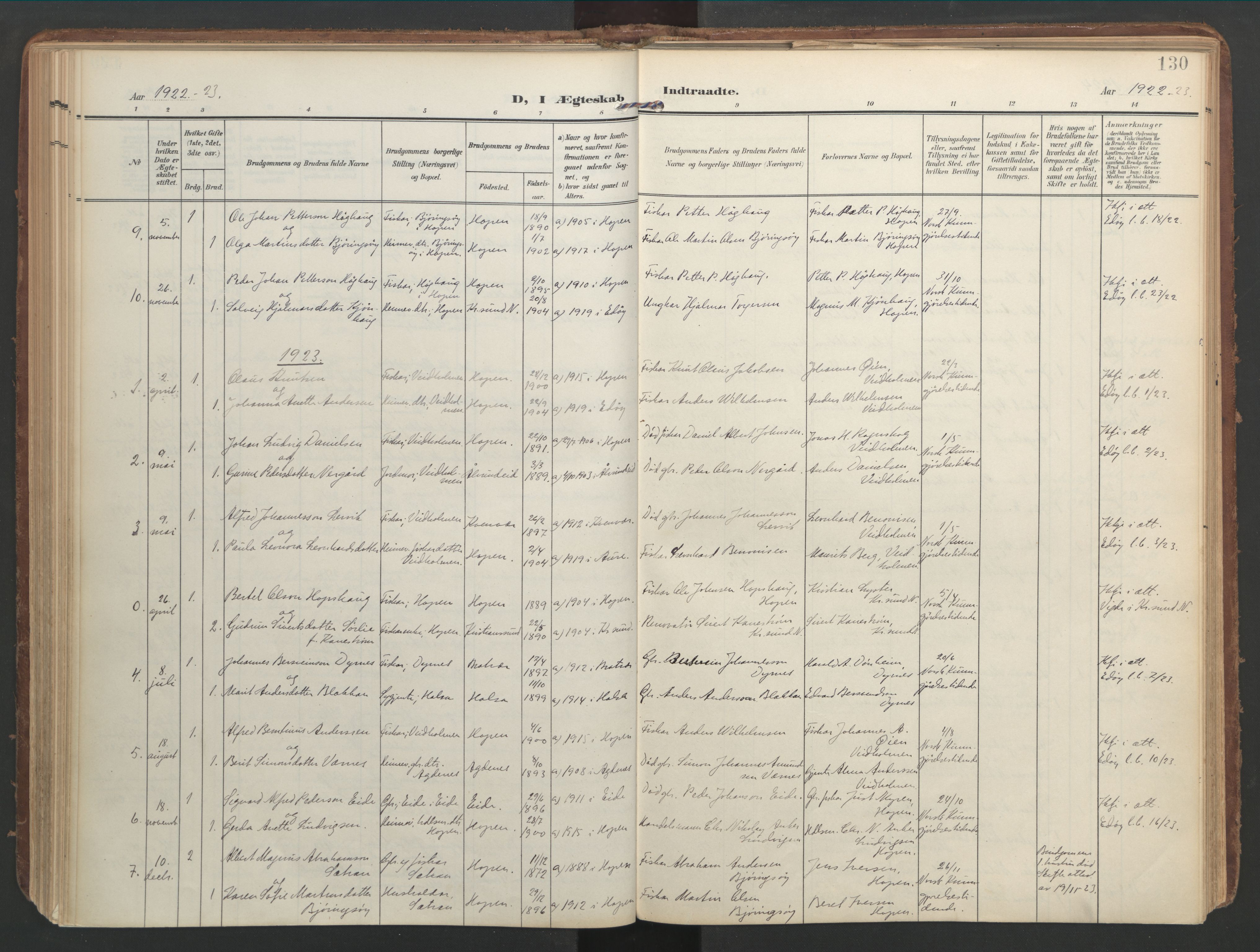 Ministerialprotokoller, klokkerbøker og fødselsregistre - Møre og Romsdal, AV/SAT-A-1454/583/L0955: Parish register (official) no. 583A02, 1907-1926, p. 130