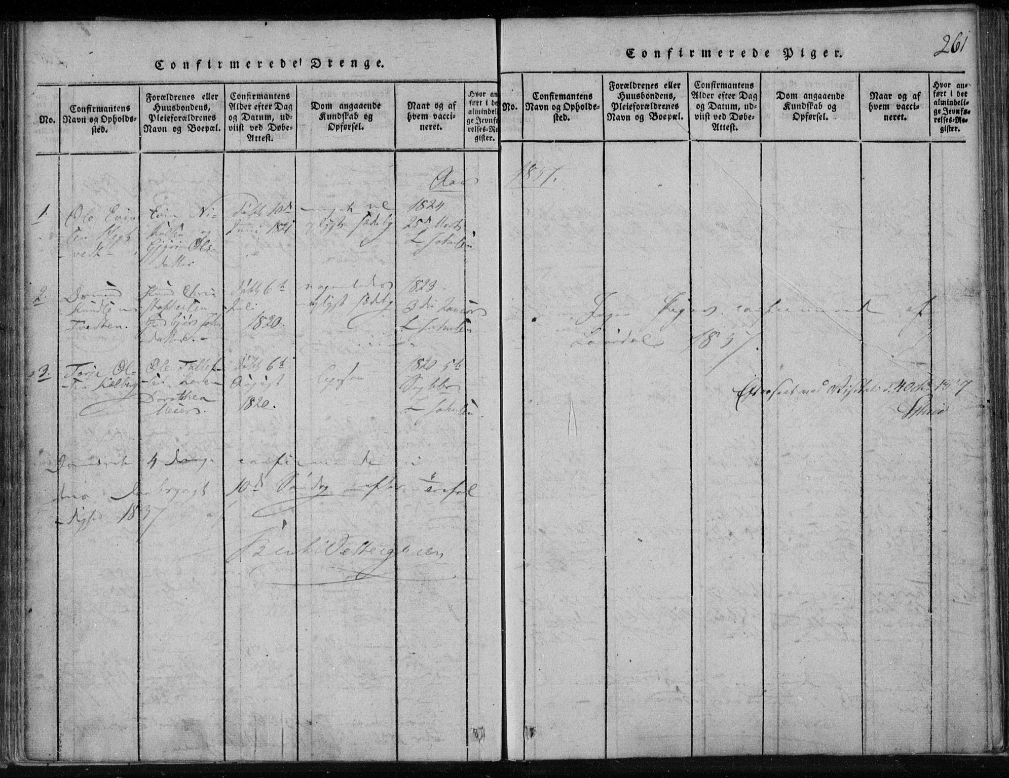 Lårdal kirkebøker, SAKO/A-284/F/Fa/L0005: Parish register (official) no. I 5, 1815-1860, p. 261