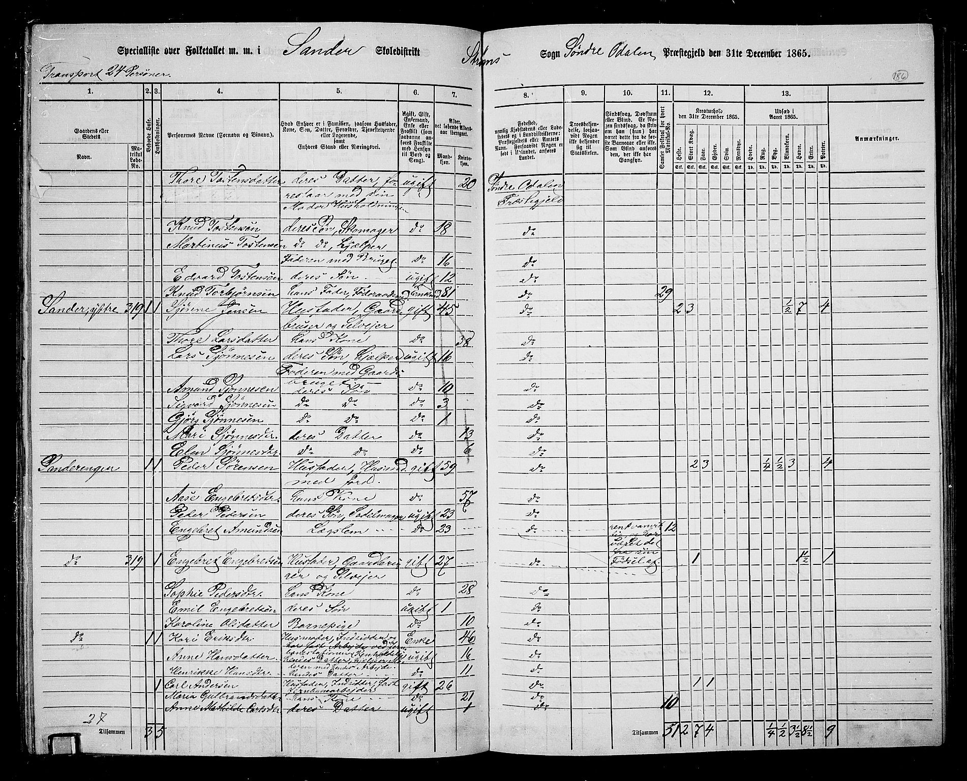 RA, 1865 census for Sør-Odal, 1865, p. 166