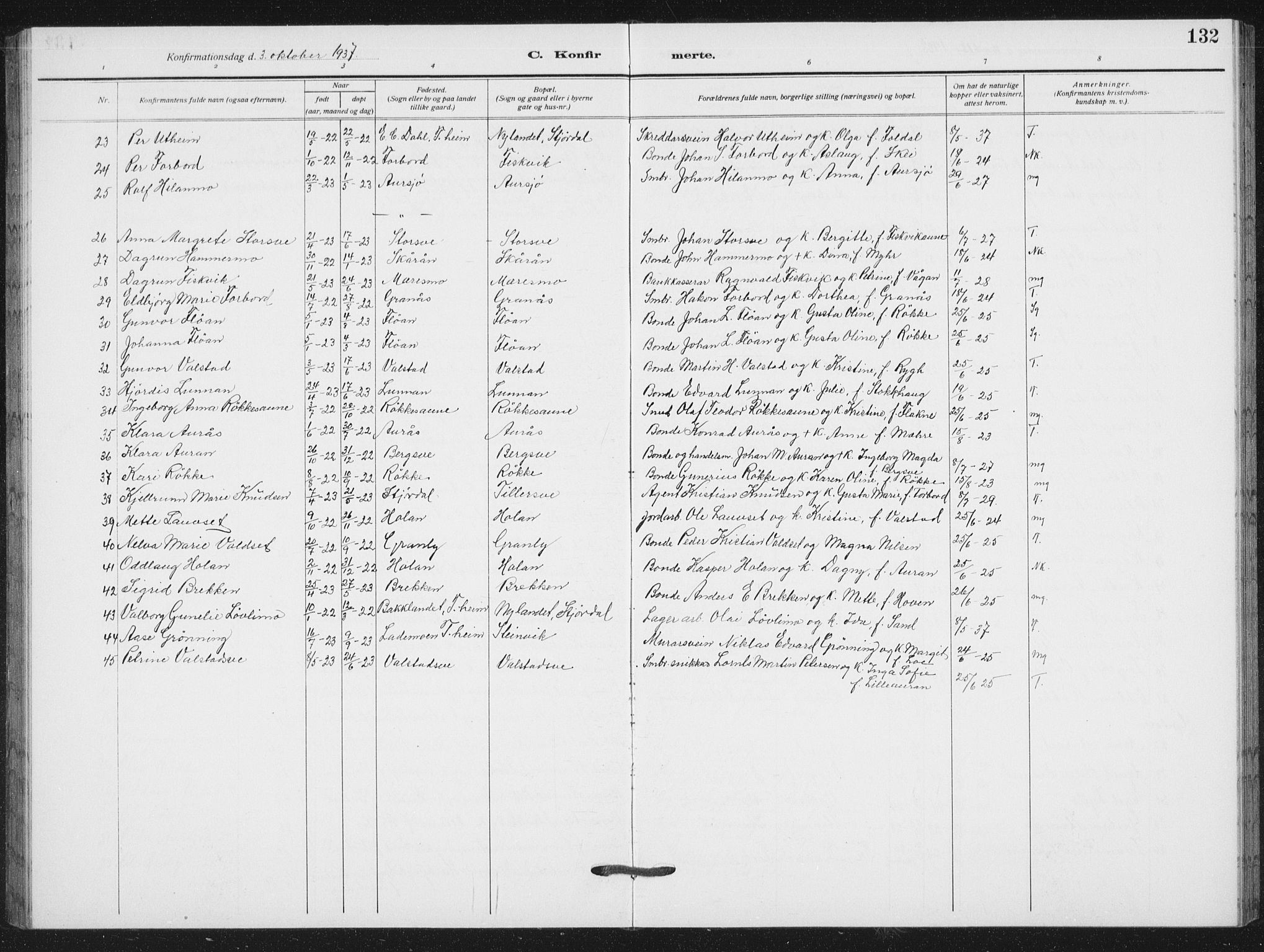 Ministerialprotokoller, klokkerbøker og fødselsregistre - Nord-Trøndelag, AV/SAT-A-1458/712/L0104: Parish register (copy) no. 712C02, 1917-1939, p. 132