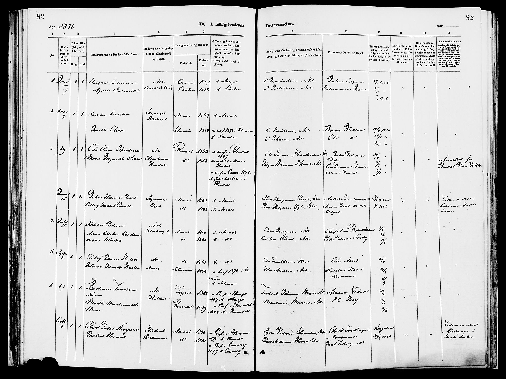 Åmot prestekontor, Hedmark, AV/SAH-PREST-056/H/Ha/Haa/L0010: Parish register (official) no. 10, 1884-1889, p. 82