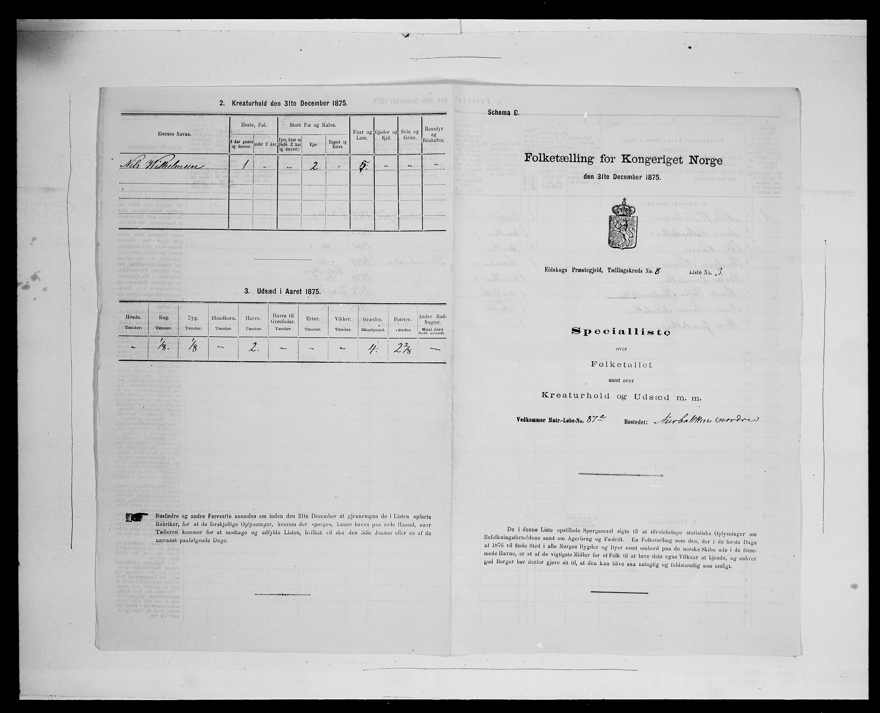 SAH, 1875 census for 0420P Eidskog, 1875, p. 1290