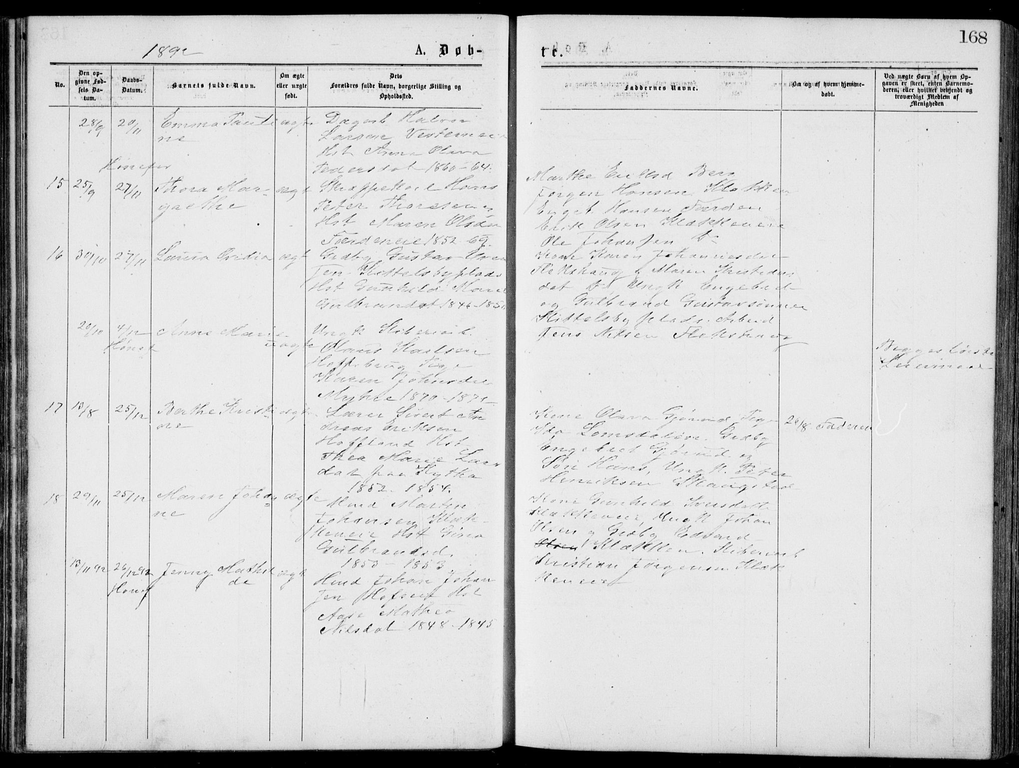 Norderhov kirkebøker, AV/SAKO-A-237/G/Gb/L0001: Parish register (copy) no. II 1, 1876-1899, p. 168