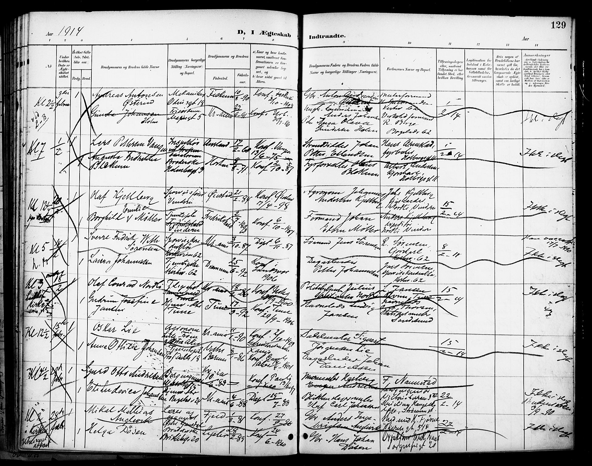 Uranienborg prestekontor Kirkebøker, SAO/A-10877/H/Ha/L0004: Banns register no. I 4, 1901-1915, p. 129