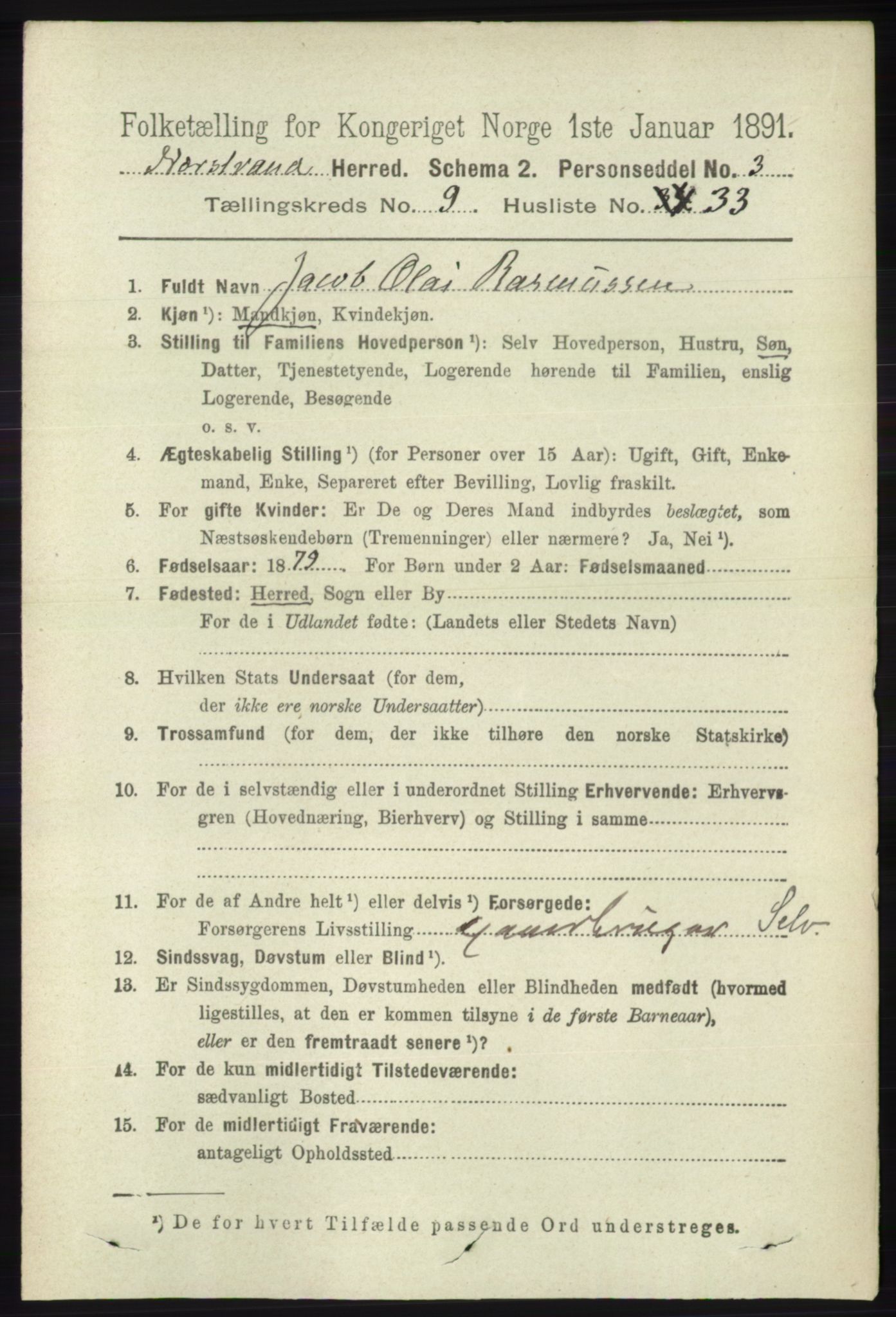 RA, 1891 census for 1139 Nedstrand, 1891, p. 1820