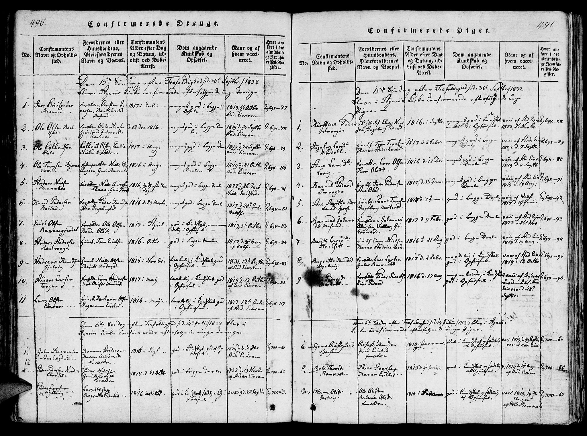 Ministerialprotokoller, klokkerbøker og fødselsregistre - Møre og Romsdal, AV/SAT-A-1454/560/L0718: Parish register (official) no. 560A02, 1817-1844, p. 490-491