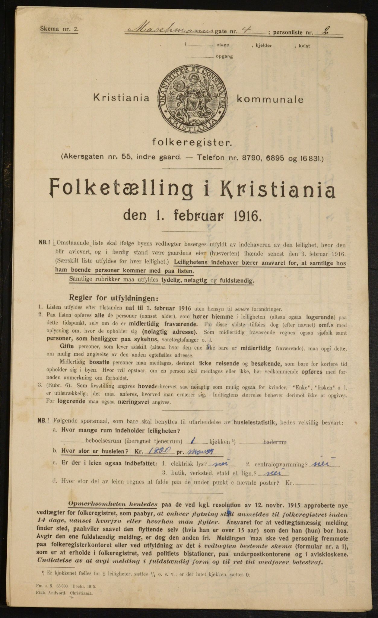 OBA, Municipal Census 1916 for Kristiania, 1916, p. 66421