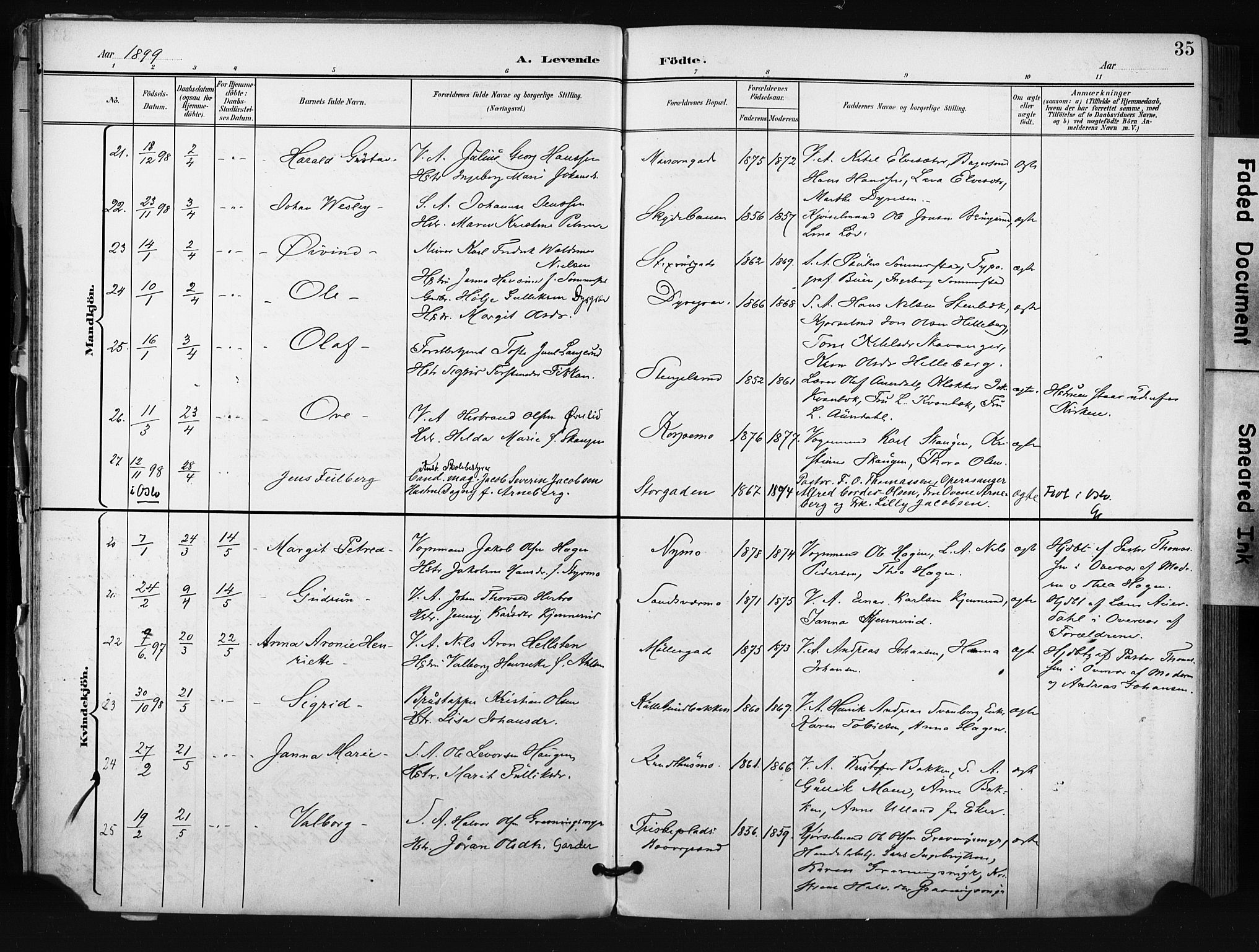 Kongsberg kirkebøker, AV/SAKO-A-22/F/Fb/L0003: Parish register (official) no. II 3, 1896-1905, p. 35