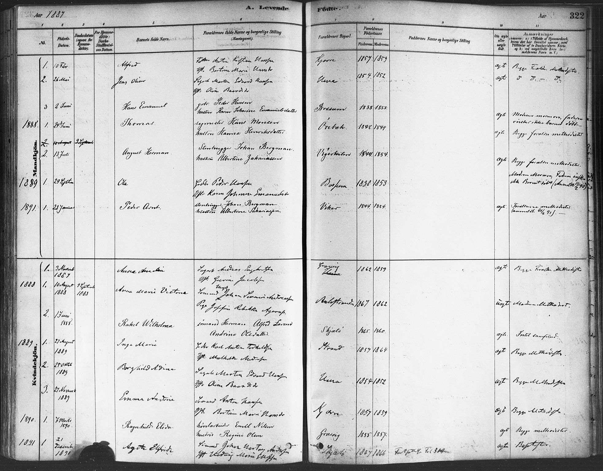 Onsøy prestekontor Kirkebøker, SAO/A-10914/F/Fa/L0005: Parish register (official) no. I 5, 1878-1898, p. 322