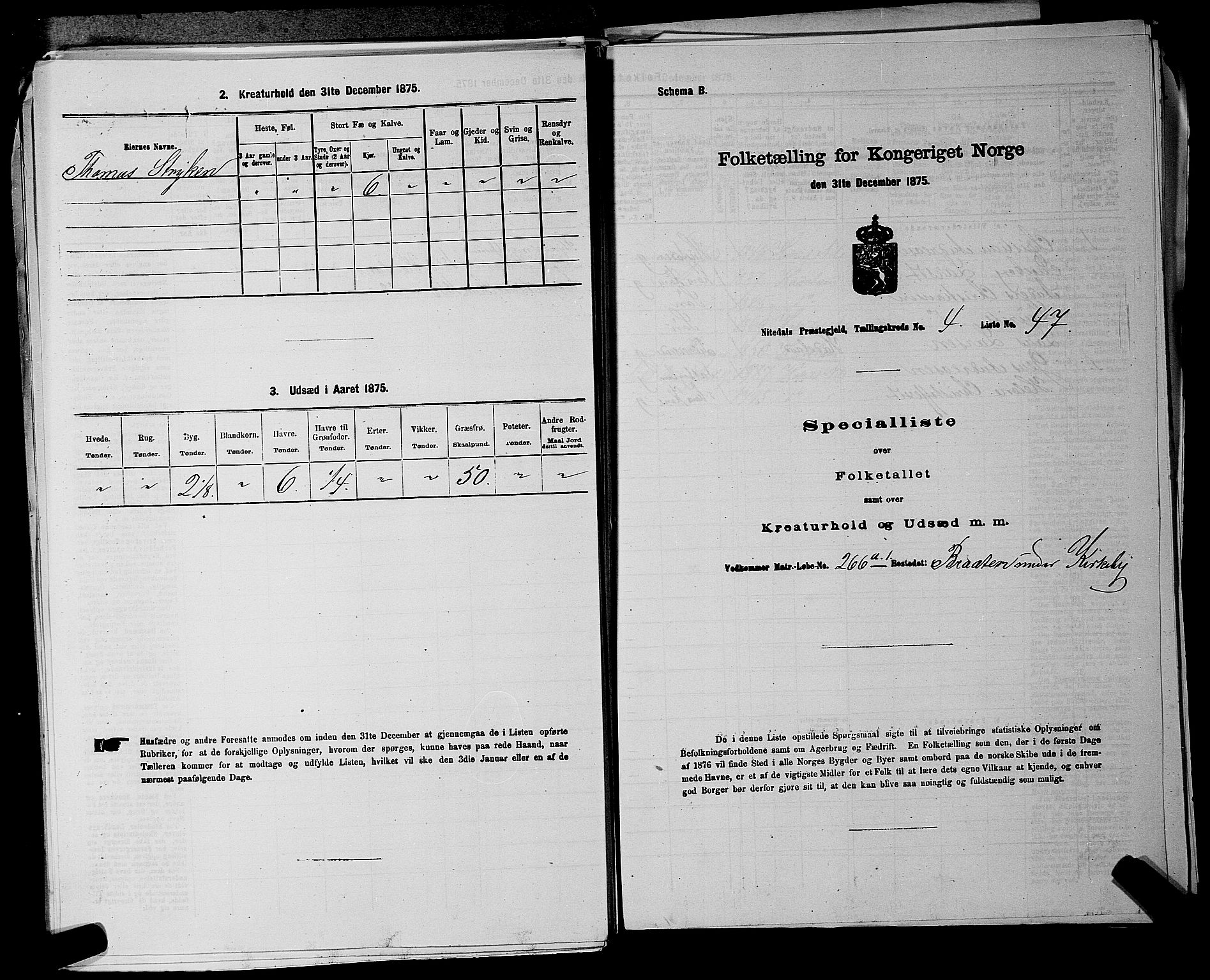 RA, 1875 census for 0233P Nittedal, 1875, p. 702