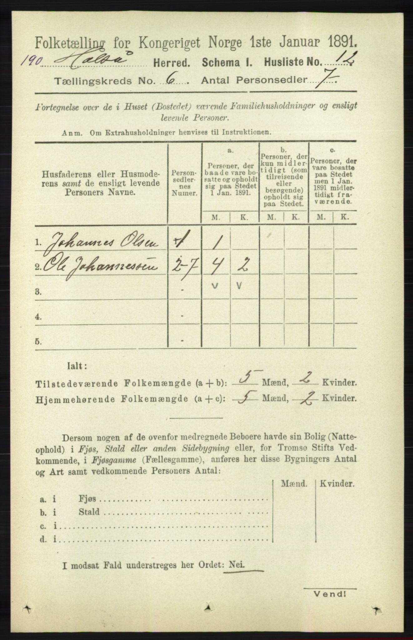 RA, 1891 census for 1019 Halse og Harkmark, 1891, p. 2322