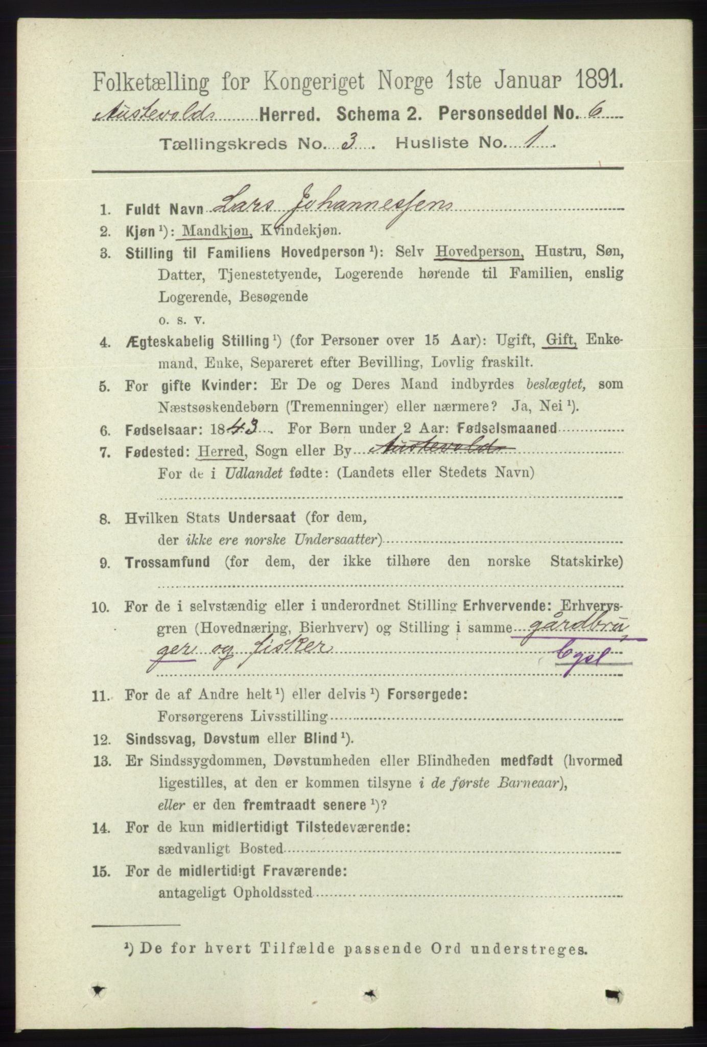 RA, 1891 census for 1244 Austevoll, 1891, p. 958