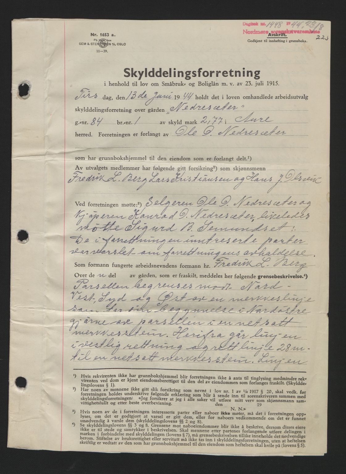 Nordmøre sorenskriveri, AV/SAT-A-4132/1/2/2Ca: Mortgage book no. A98, 1944-1944, Diary no: : 1448/1944