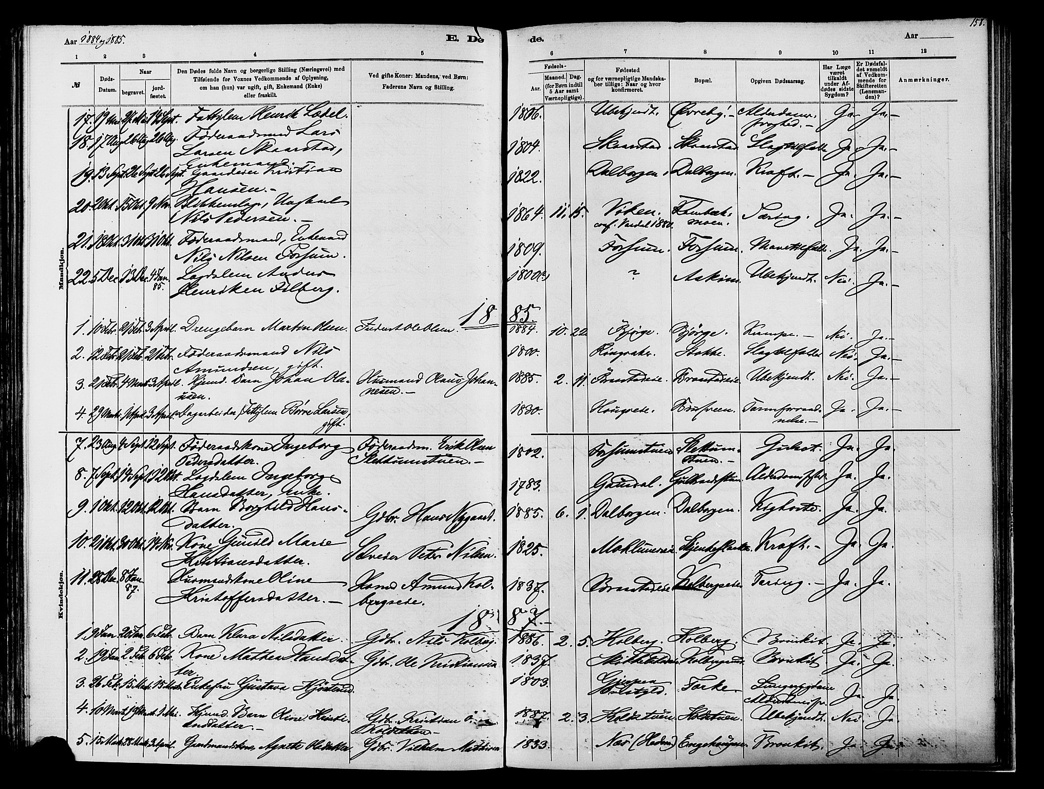 Vardal prestekontor, SAH/PREST-100/H/Ha/Haa/L0009: Parish register (official) no. 9, 1878-1892, p. 158