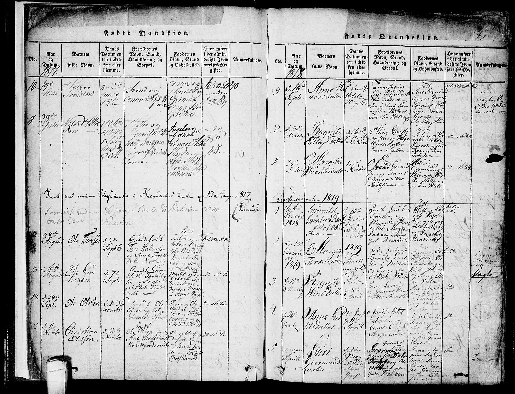 Hjartdal kirkebøker, AV/SAKO-A-270/F/Fa/L0007: Parish register (official) no. I 7, 1815-1843, p. 7