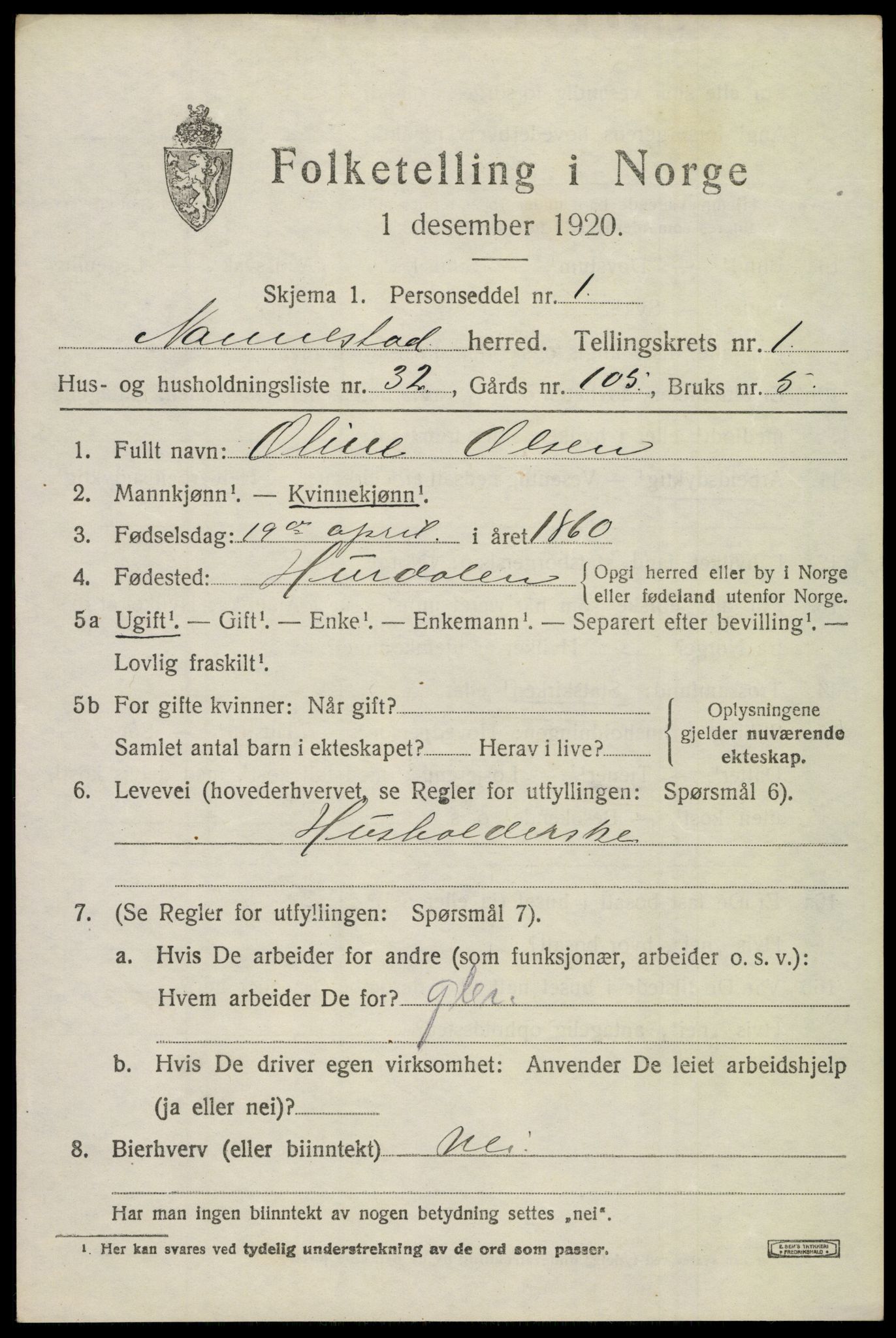 SAO, 1920 census for Nannestad, 1920, p. 1909